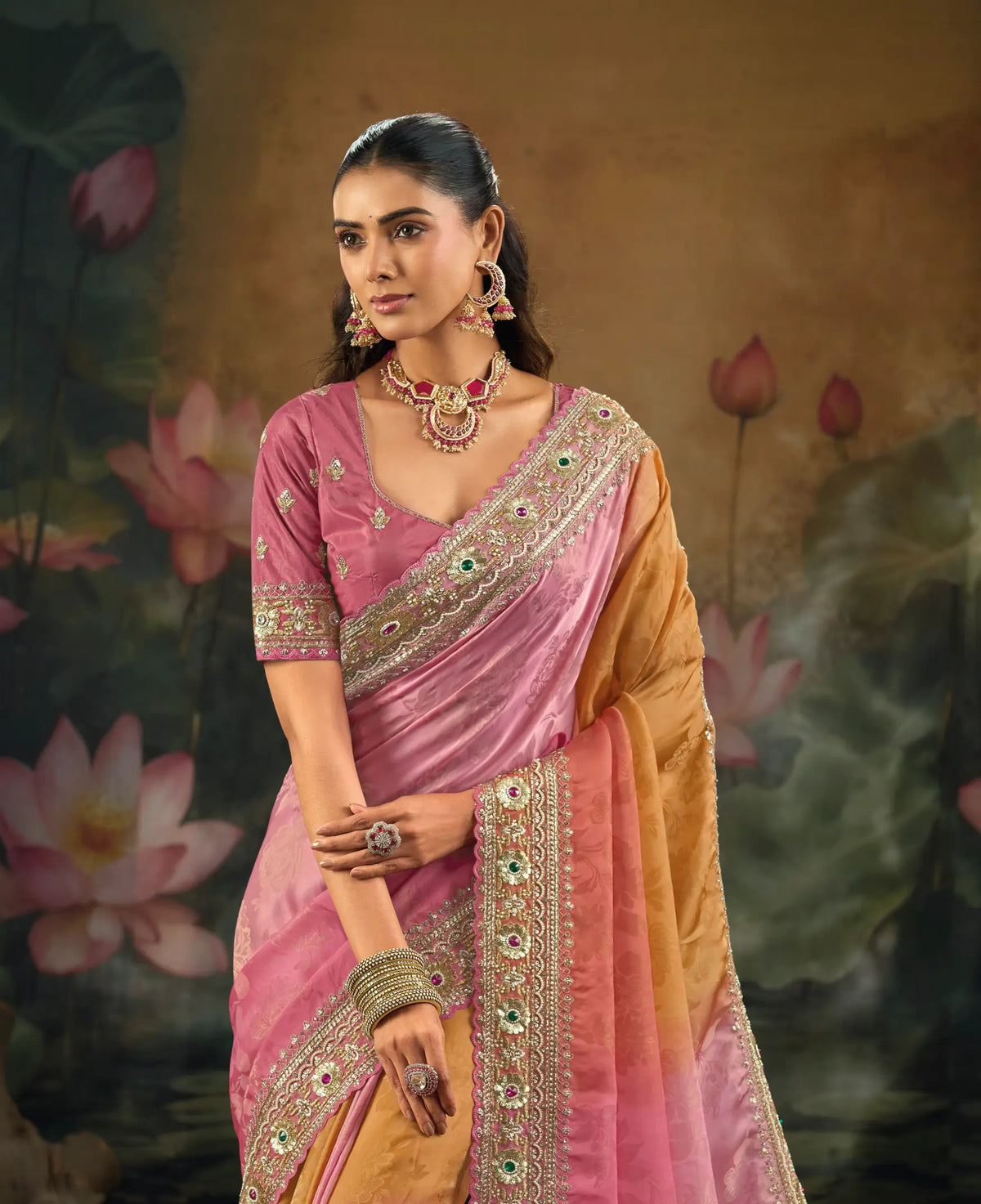 Multicolor Silk Heavy Embroidery Saree