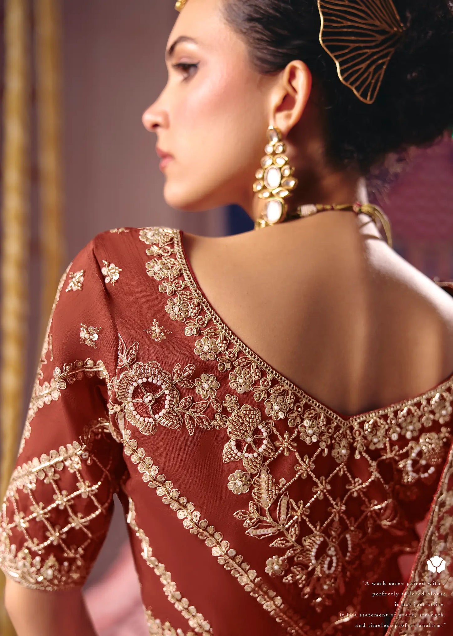 Rust Red Silk Heavy Embroidered Saree