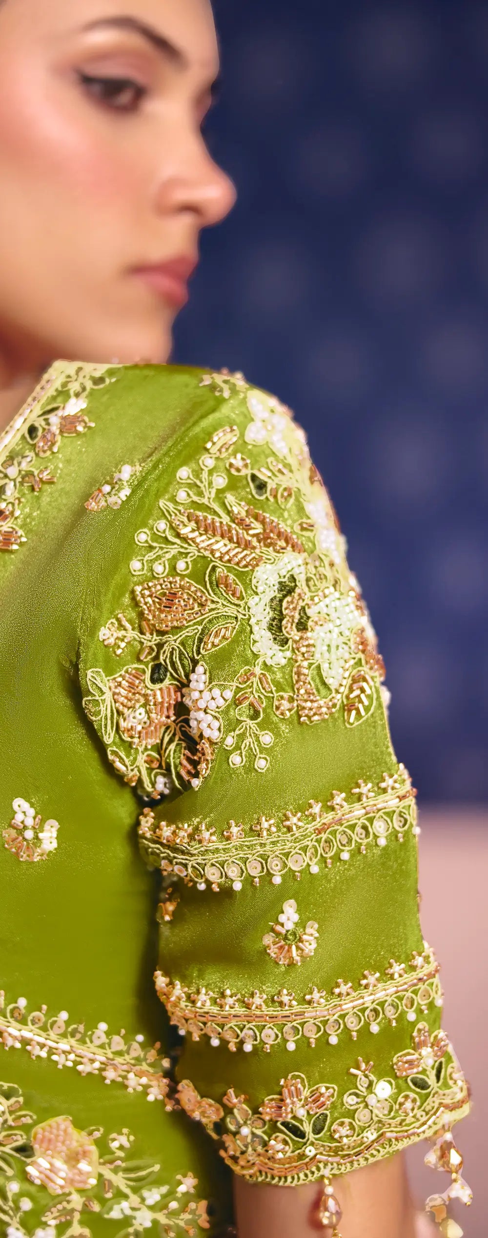 Parrot Green Silk Heavy Embroidered Saree