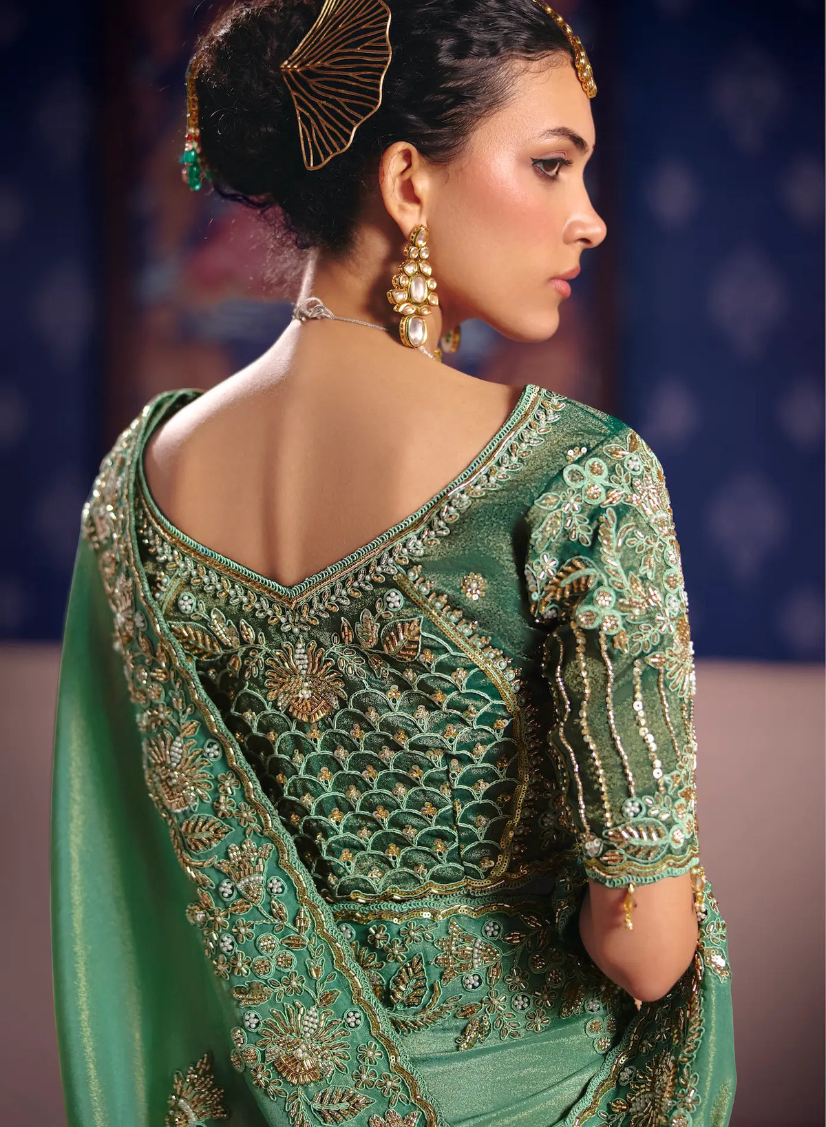 Mint Green Silk Heavy Embroidered Saree