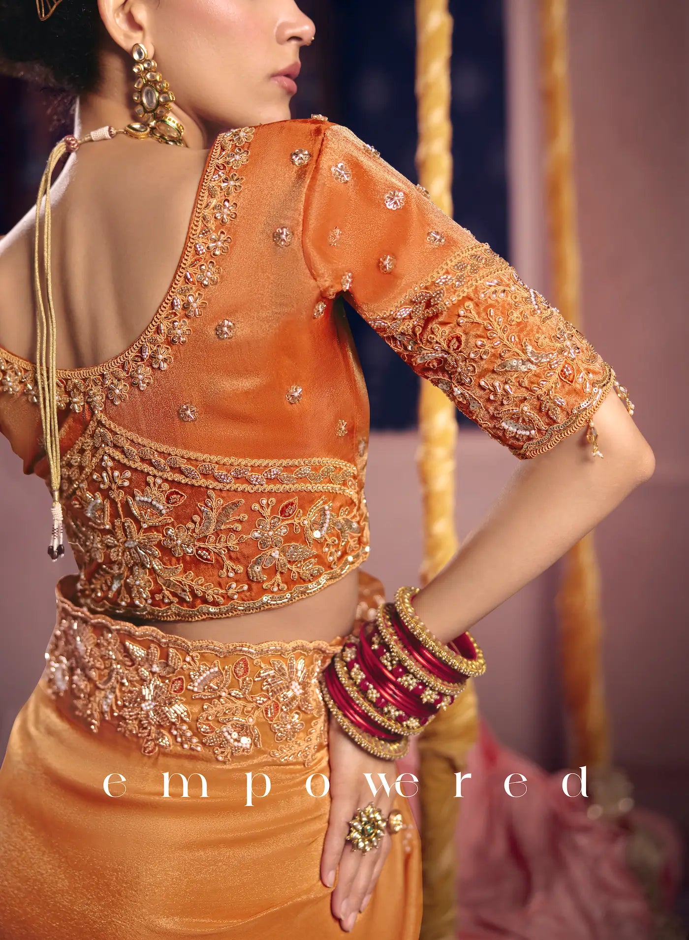 Sunrise Orange Silk Heavy Embroidered Saree
