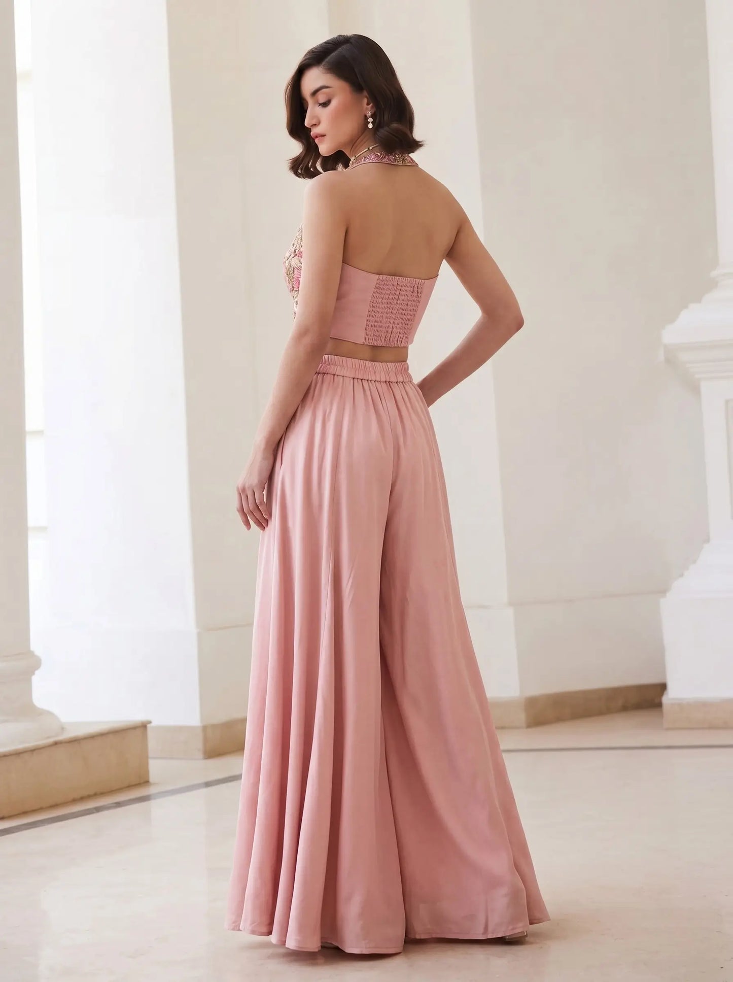 Blush Rose Silk Palazzo Co-Ord Set