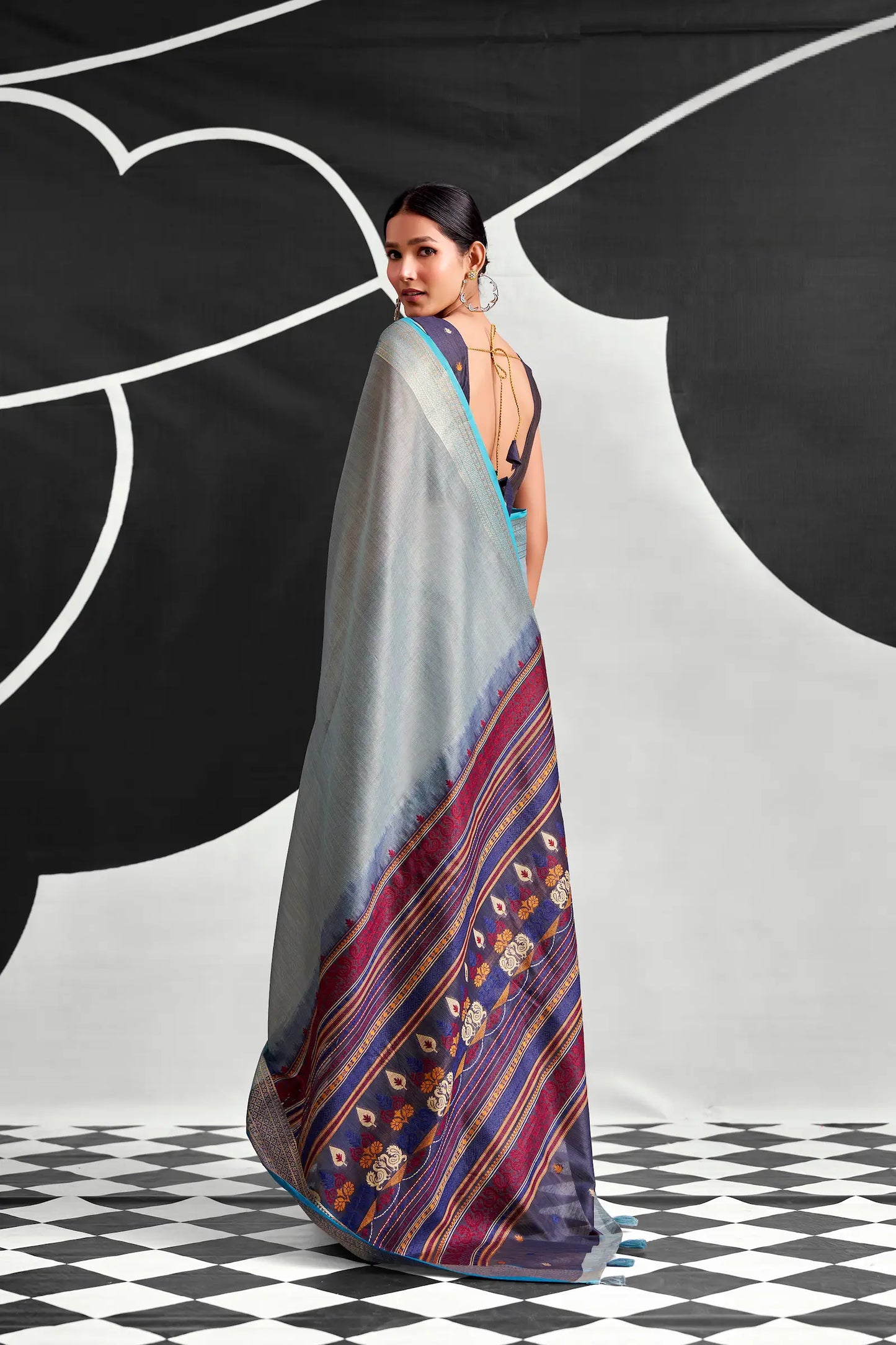 Steel Blue Modal Cotton Weaving Saree
