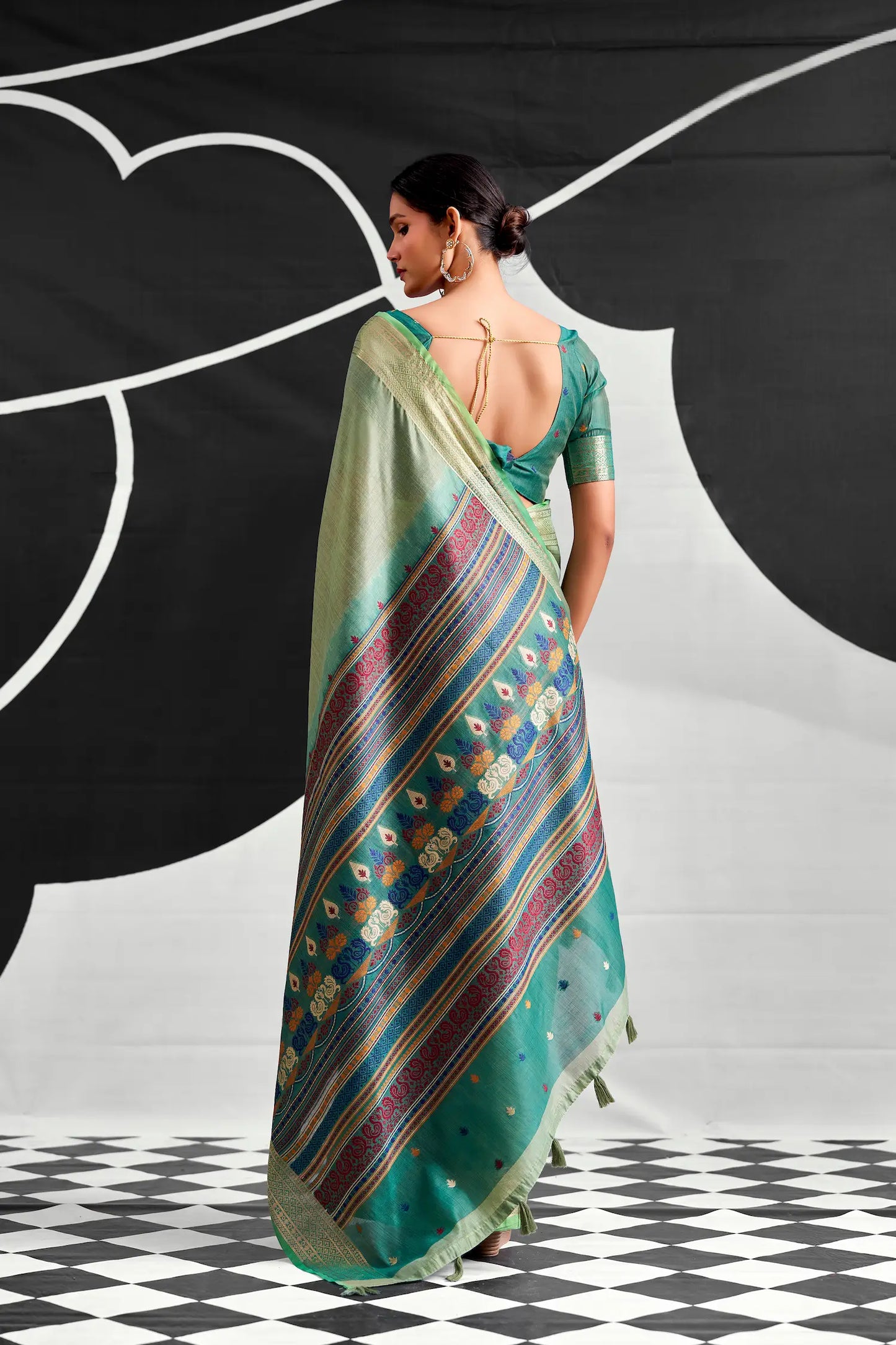 Sage Green Modal Cotton Weaving Saree
