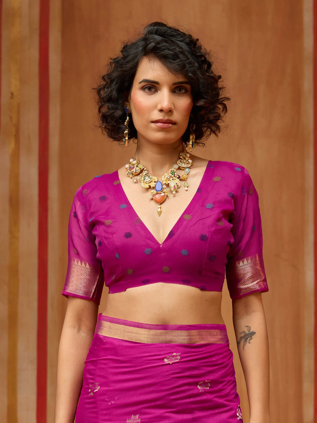 Burnt Pink Cotton Handloom Weaving Saree
