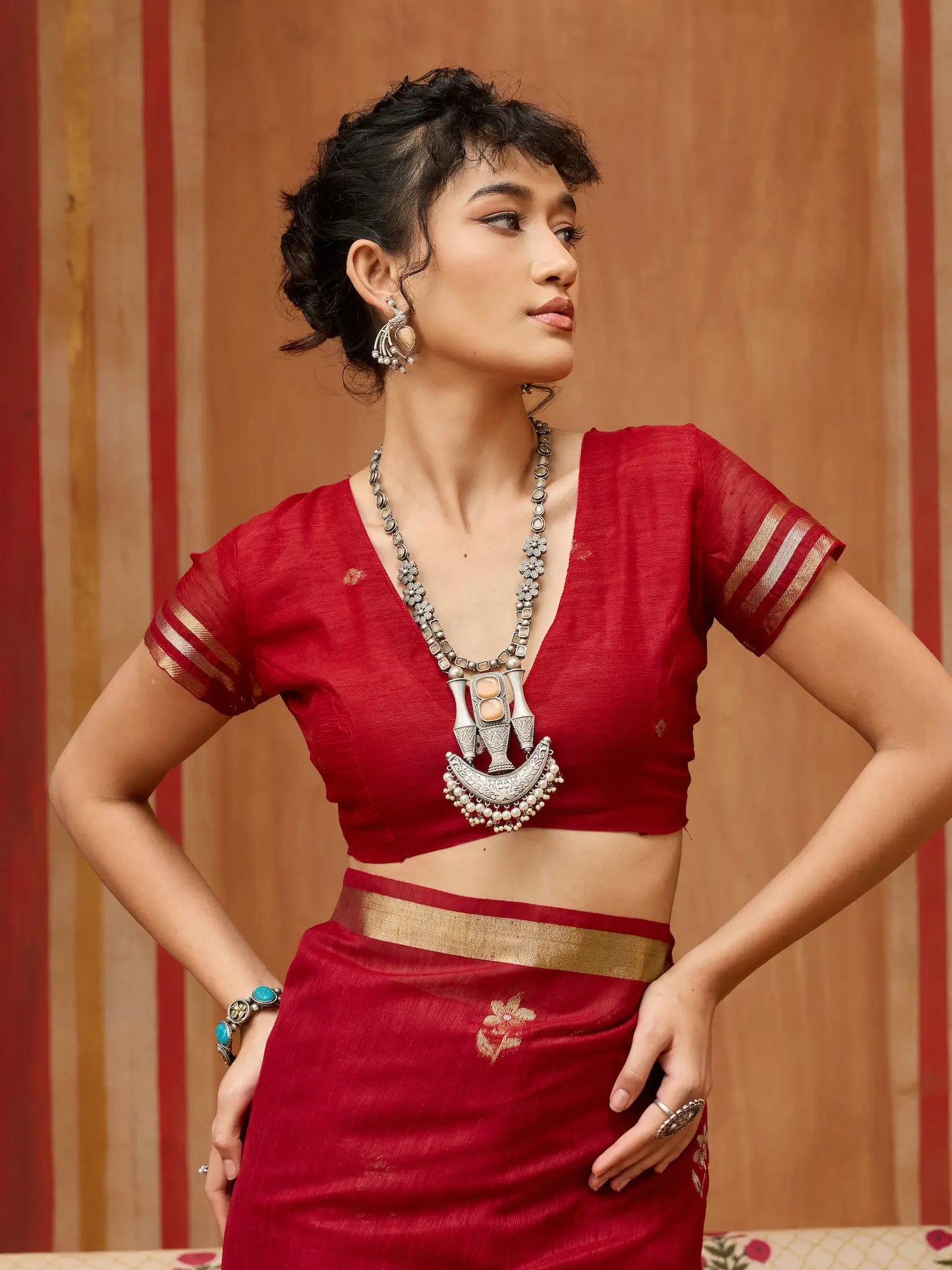 Scarlet Red Silk Zari Weaving Saree