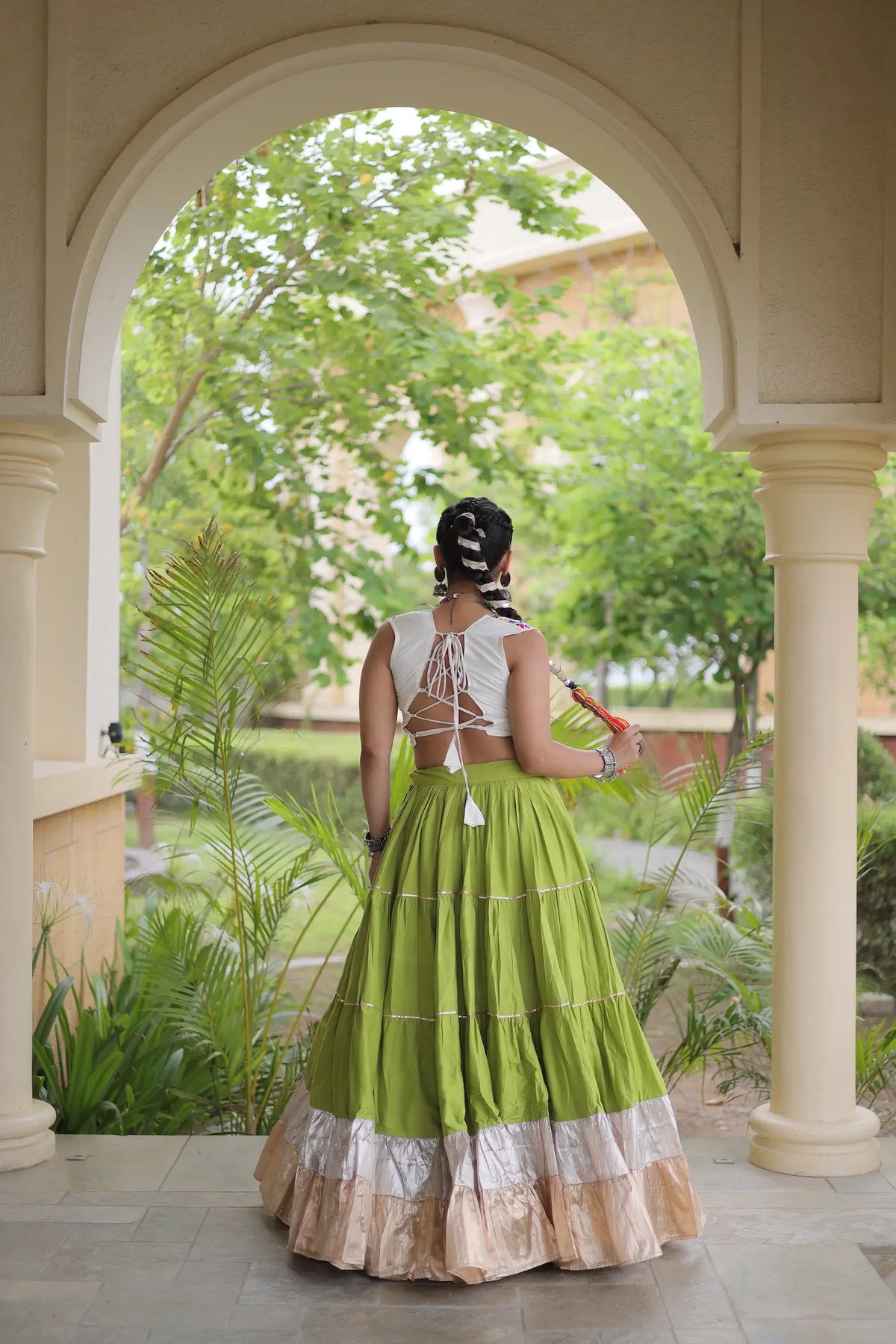 Parrot Green Garba Chaniya Choli With Kutchi Work Blouse