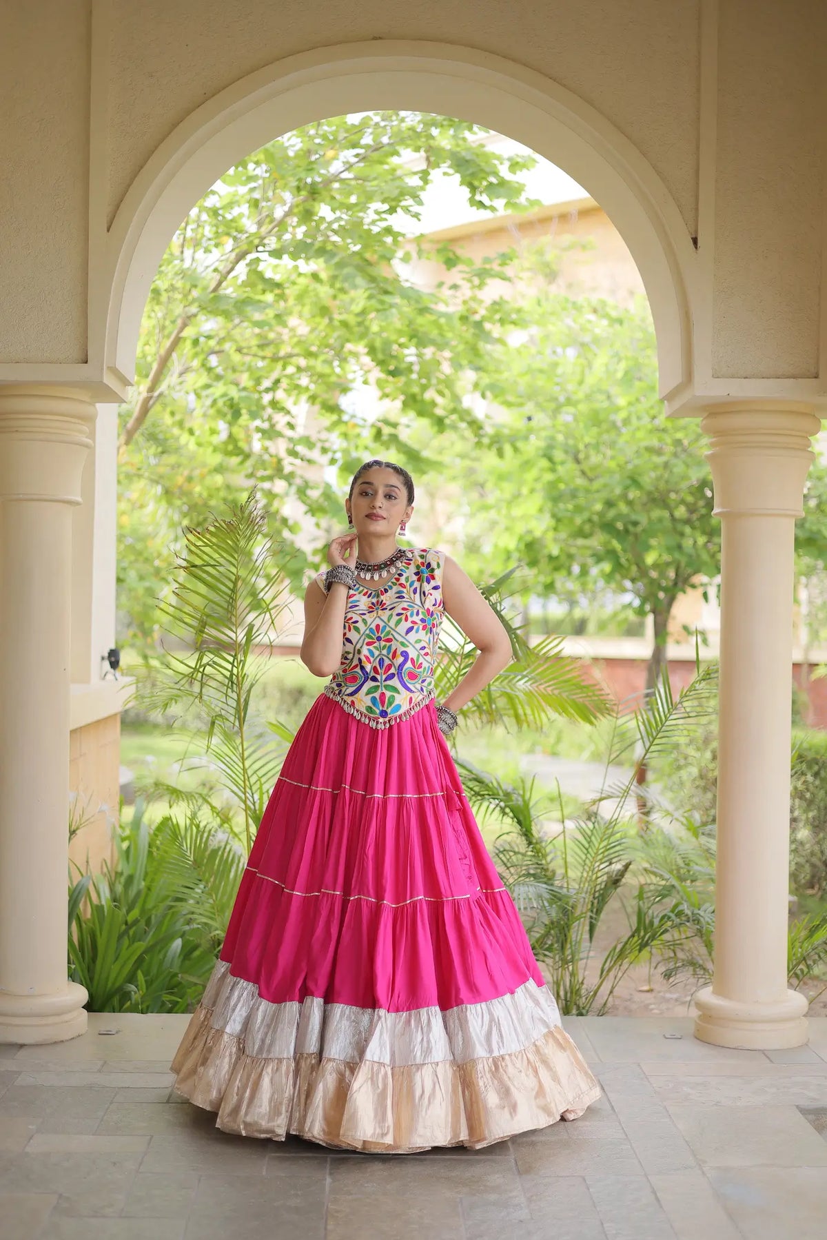 Pink Garba Chaniya Choli With Kutchi Work Blouse