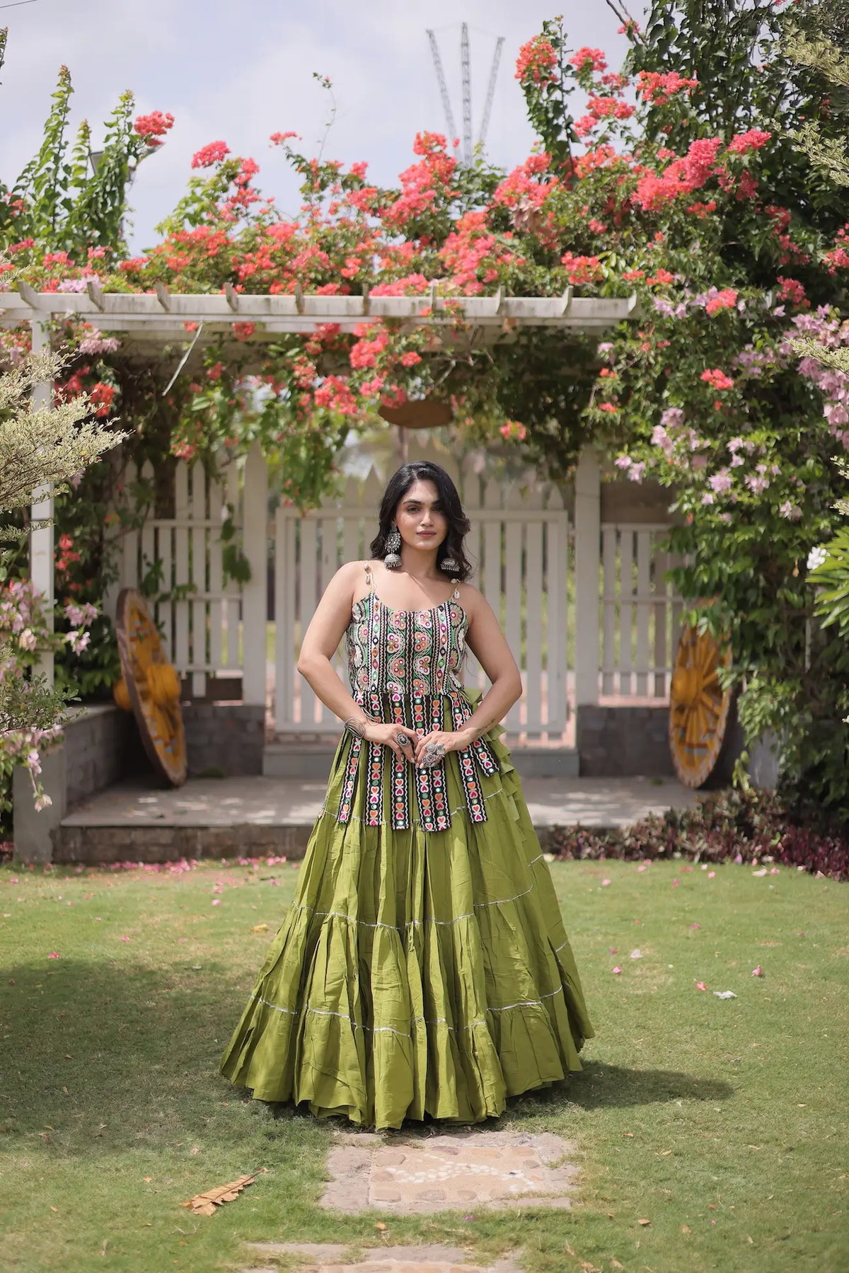 Green Kutchi Patch Work Garba Chaniya Choli