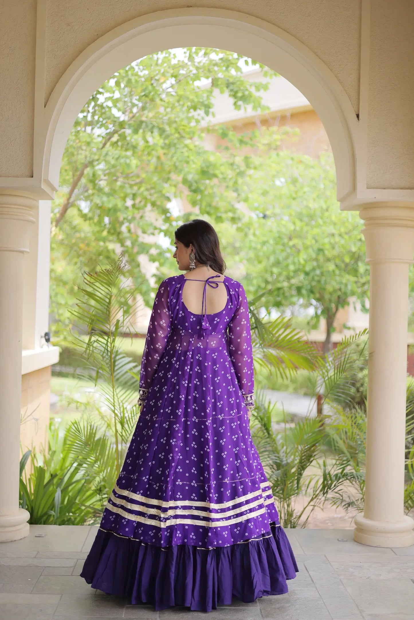 Purple Garba Chaniya Choli With Print & Gamthi Work