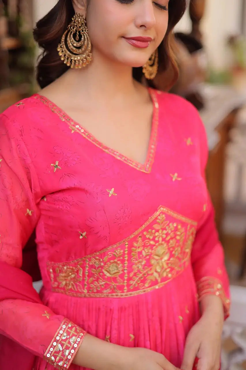 Designer Russian Silk Gown in Pink