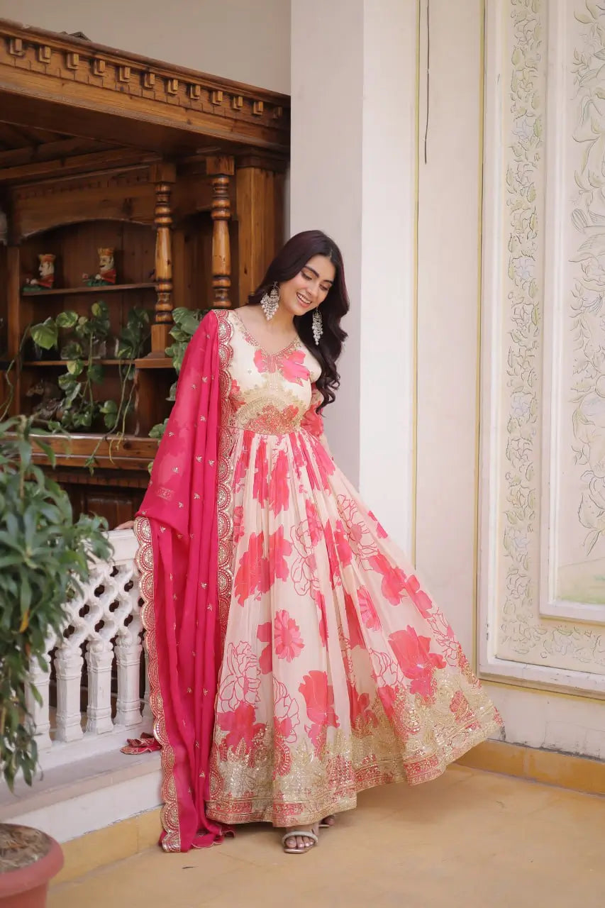Elegant Russian Silk Designer Set in Pink