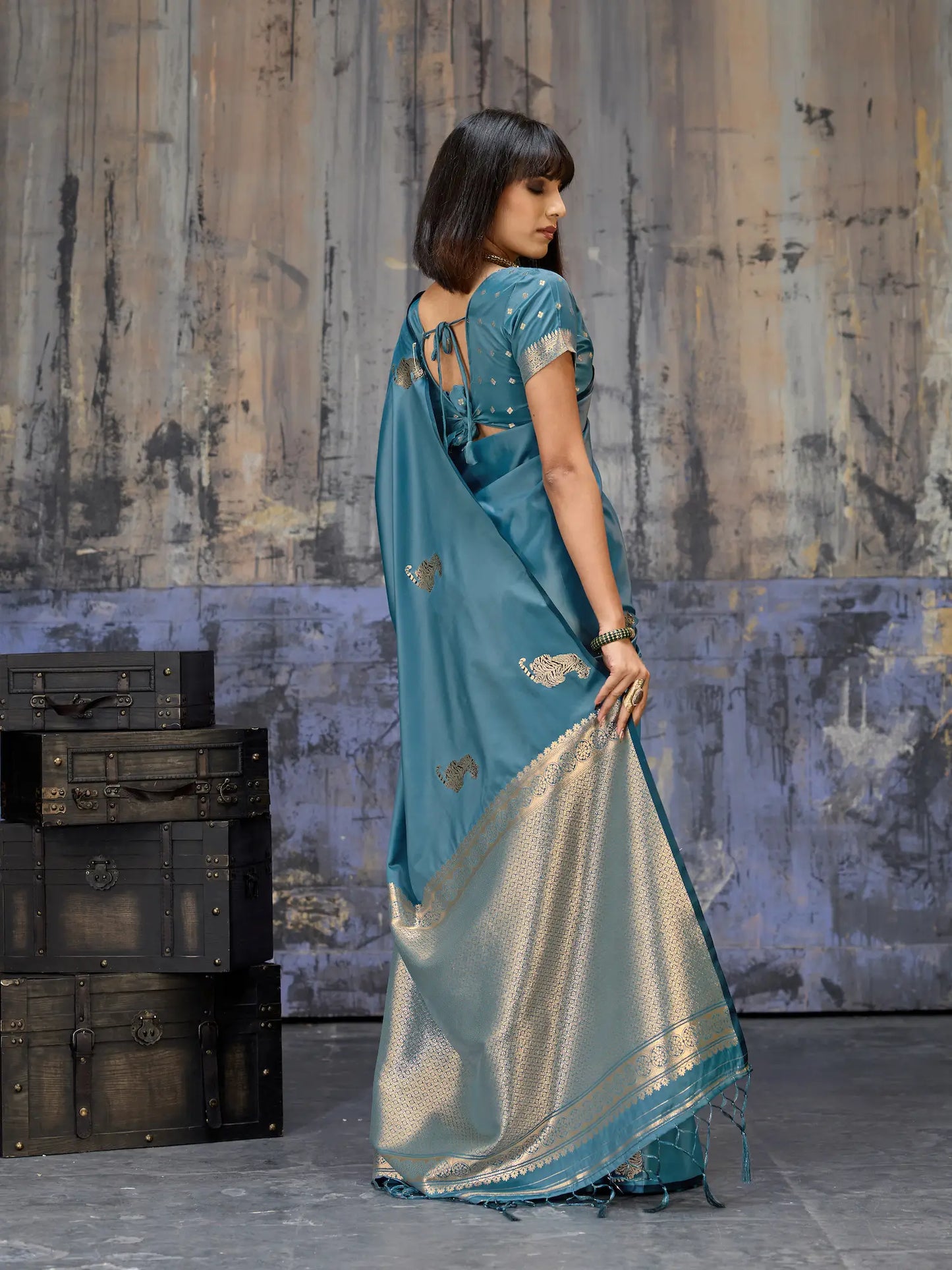 Dusty Blue Zari Weaving Saree