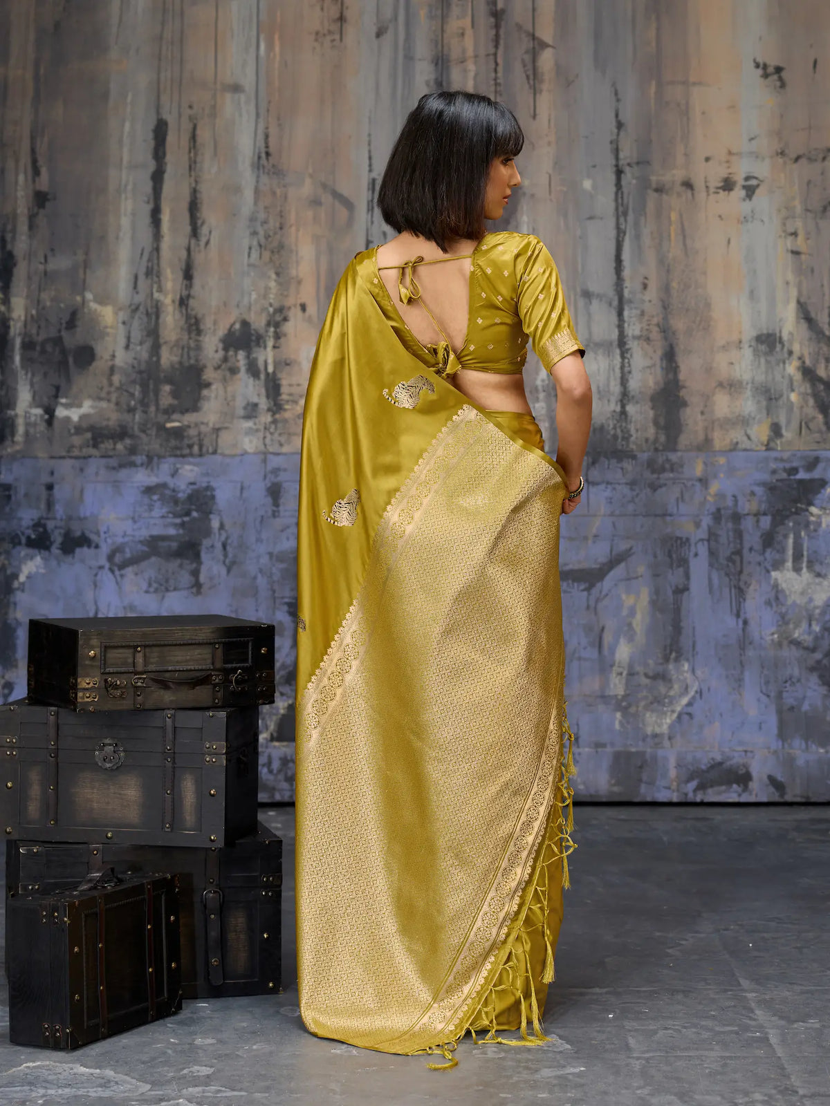 Mustard Gold Zari Weaving Saree