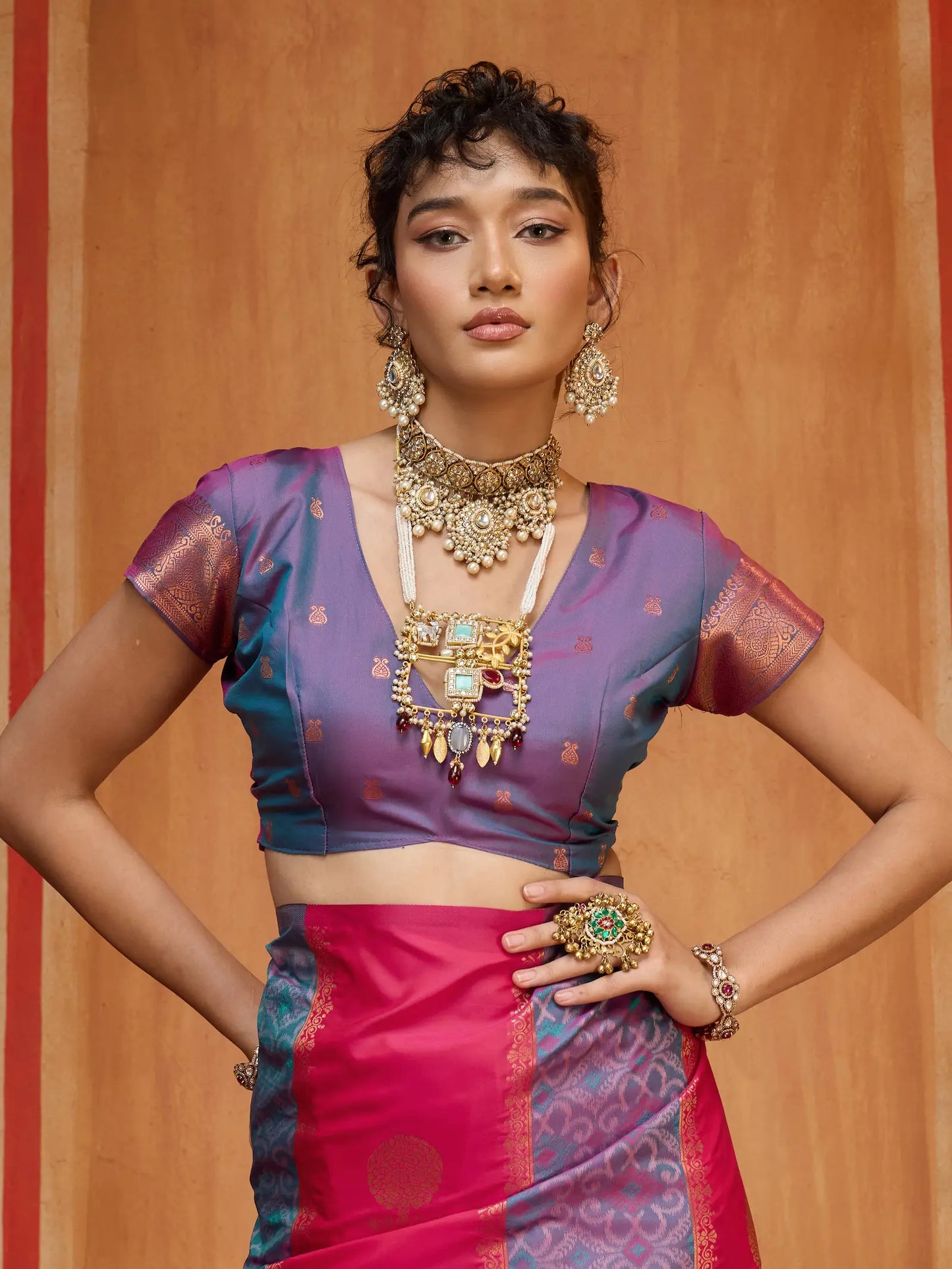 Pinkish Red Handloom Silk Saree