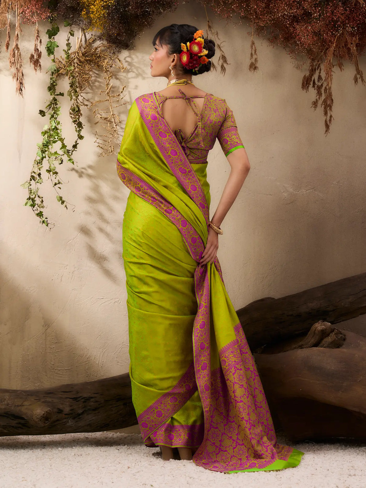 Lime Green Kanjivaram Silk Saree