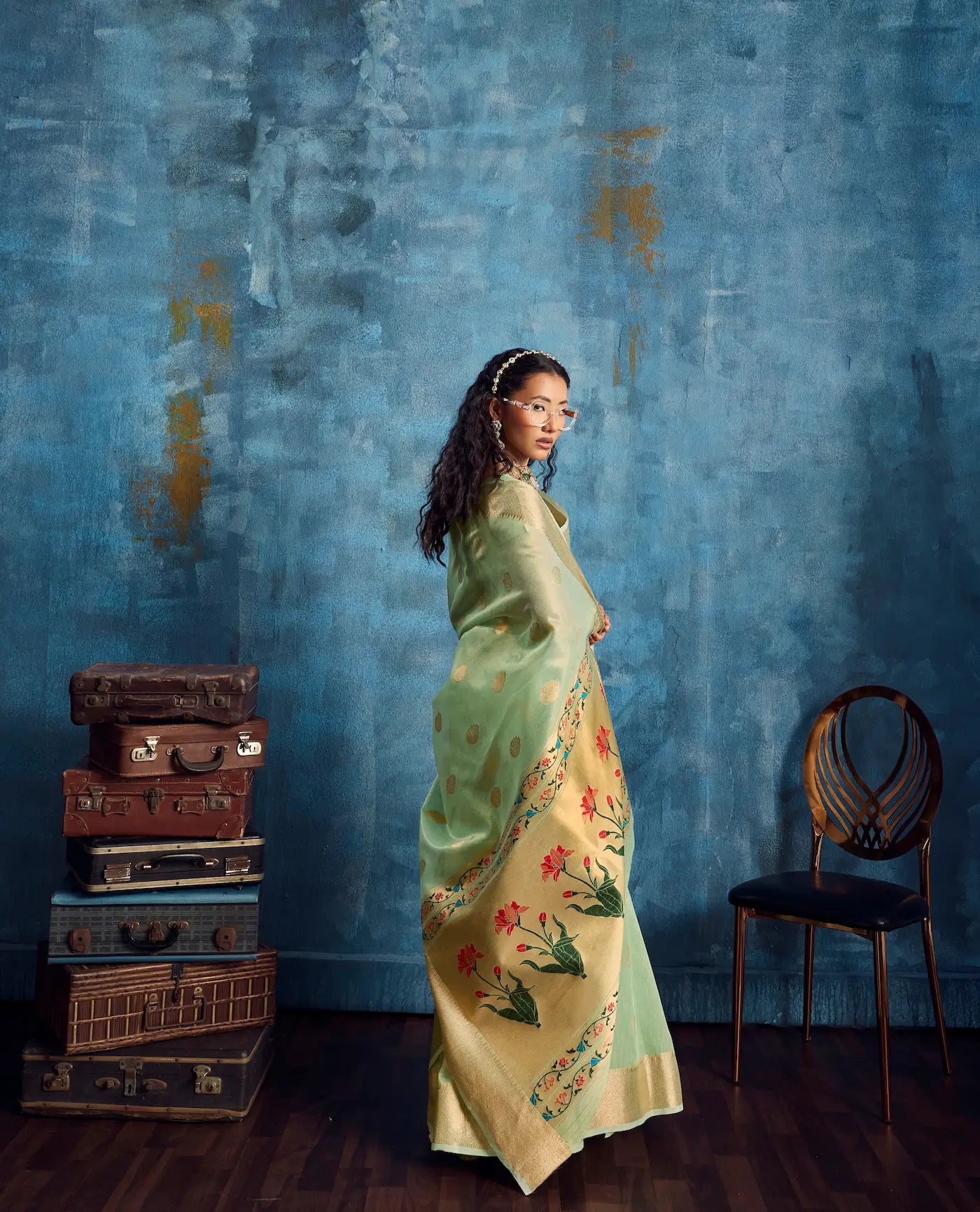 Sage Green Tissue Paithani Saree