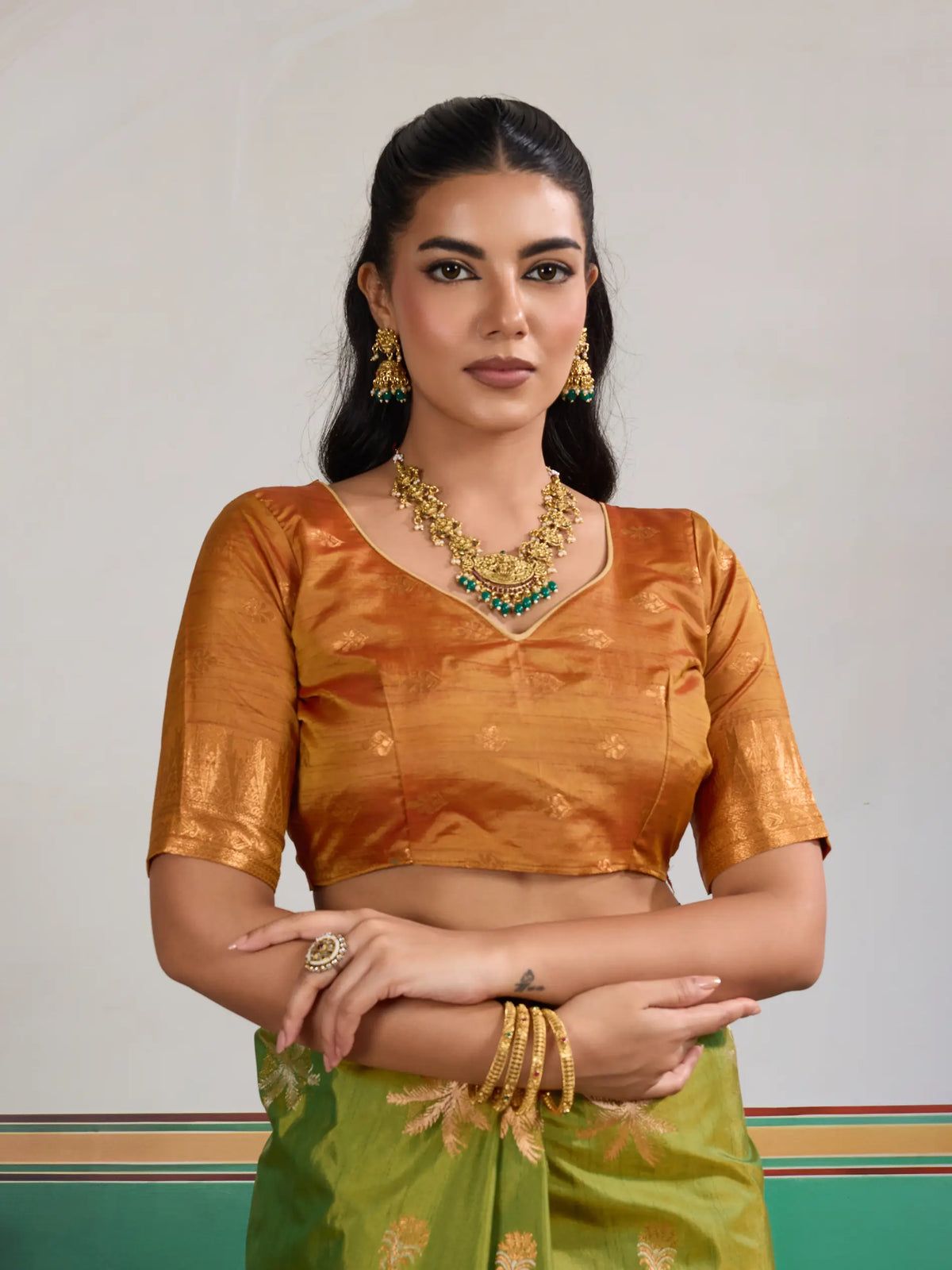 Olive Green Tussar Silk Weaving Work Saree