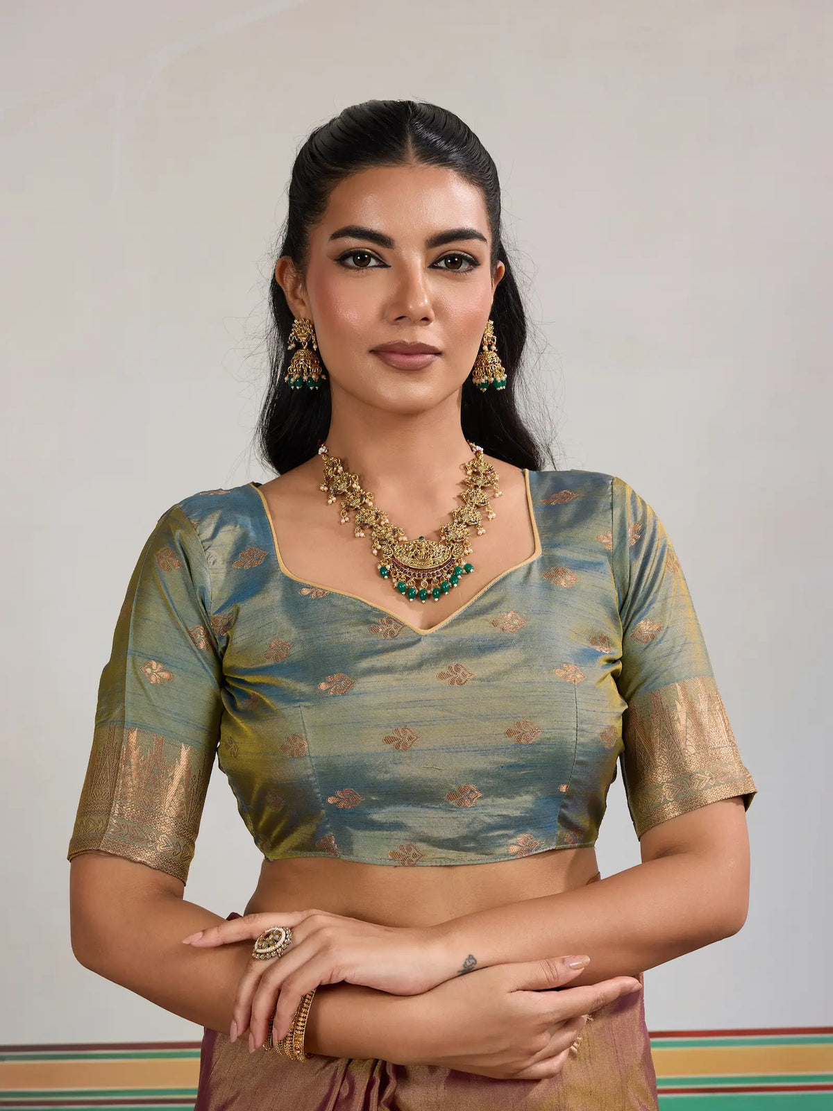 Rust Brown Tussar Silk Weaving Work Saree