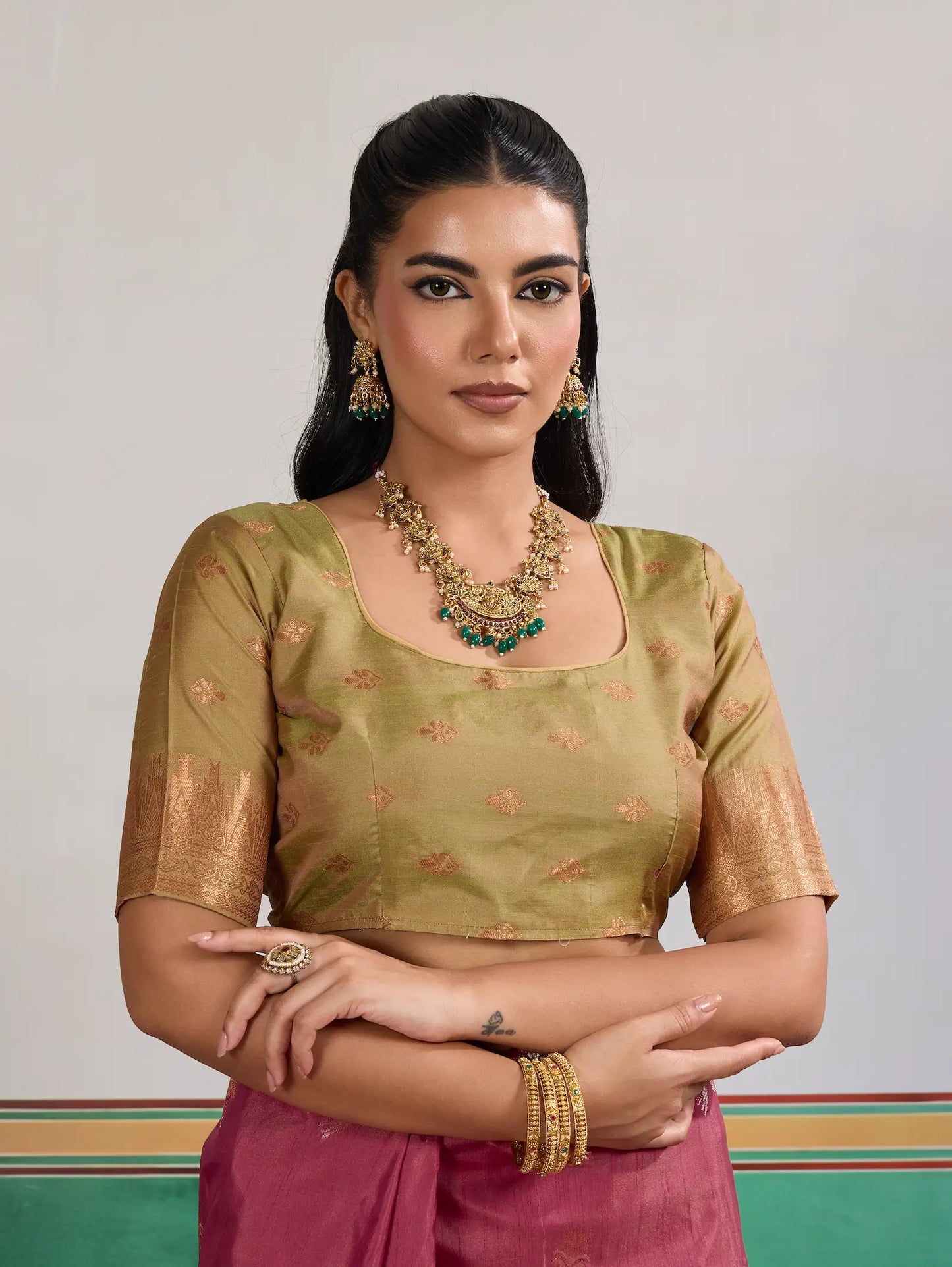 Dark Rose Tussar Silk Weaving Work Saree