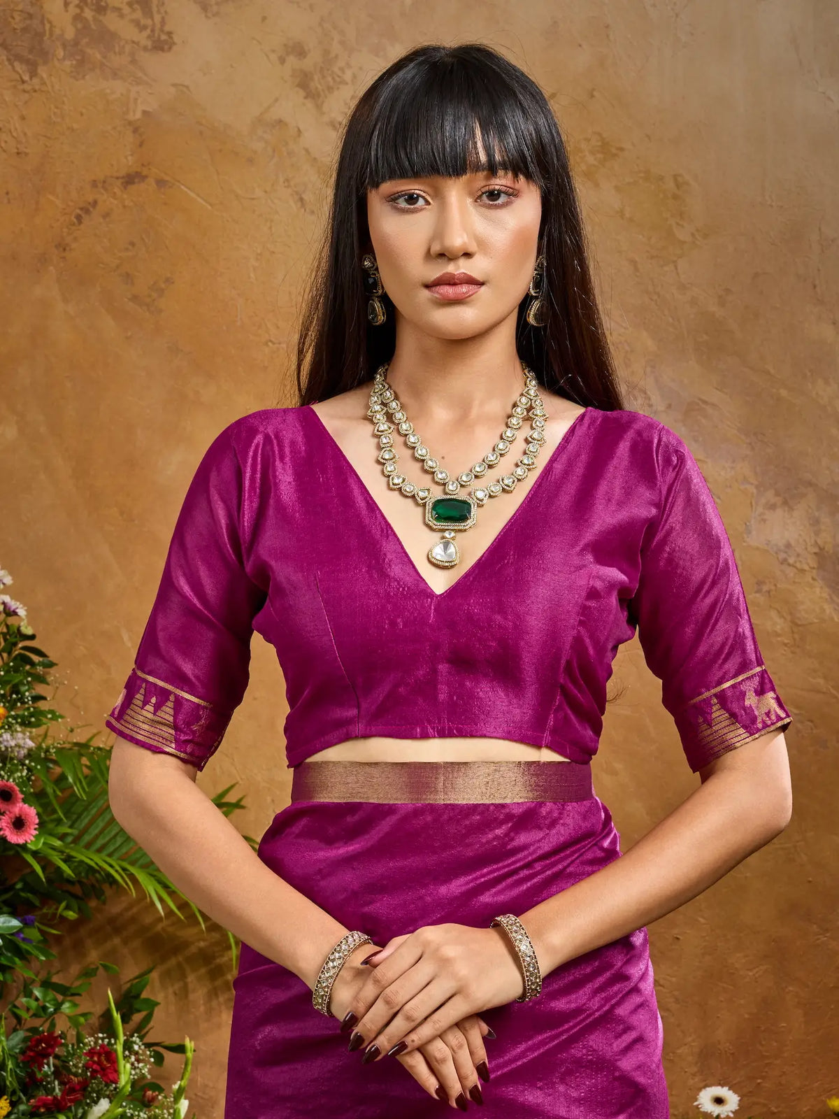 Magenta Purple Zari weaving Tussar Silk Saree