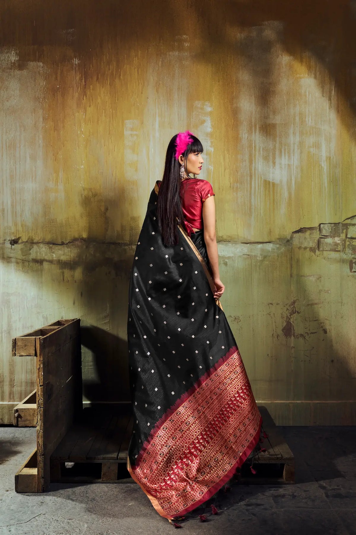 Rich Black Silk Zari Weaving Saree