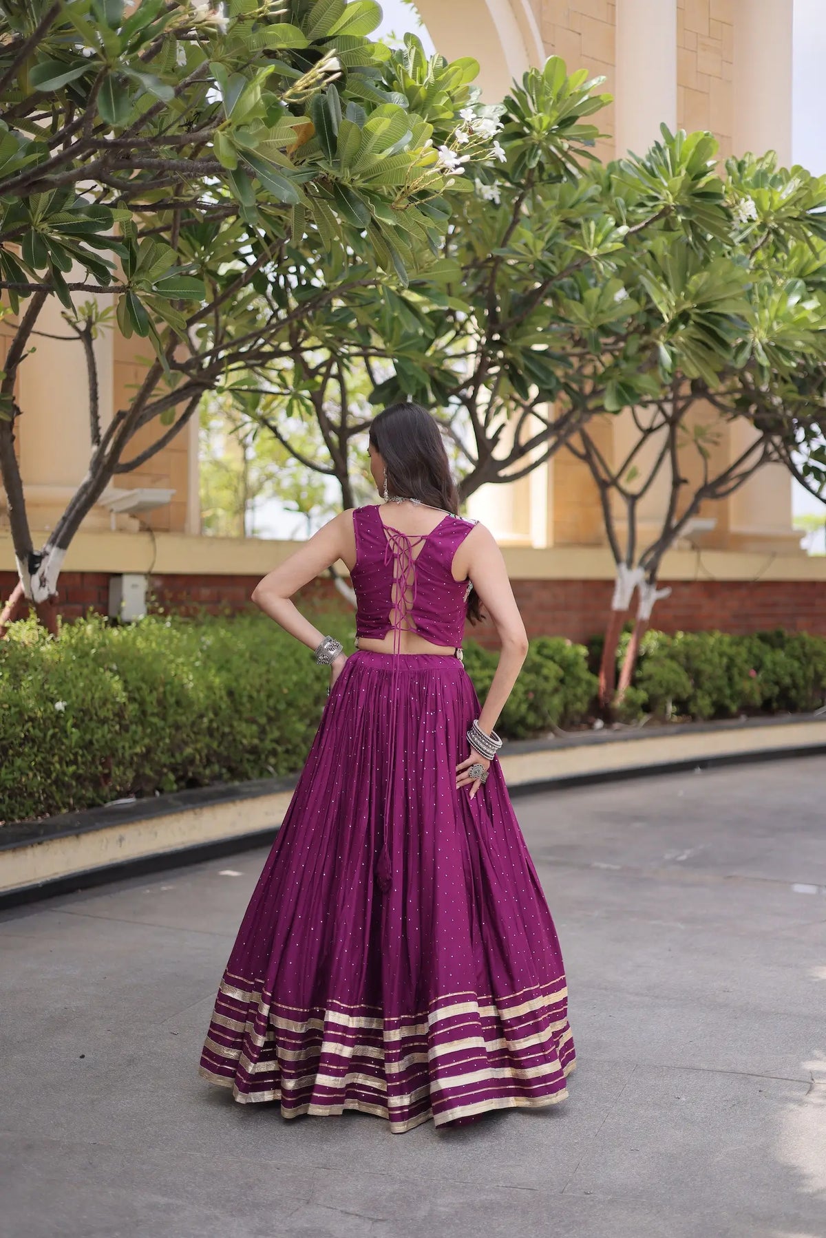 Wine Garba Chaniya Choli With Lace & Gamthi Work
