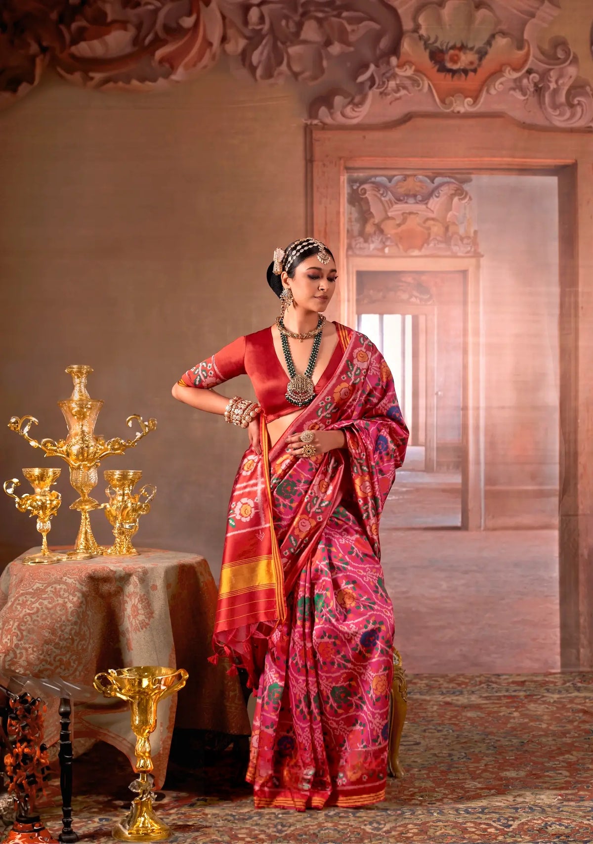 Rosy Pink-Red Patan Patola Saree