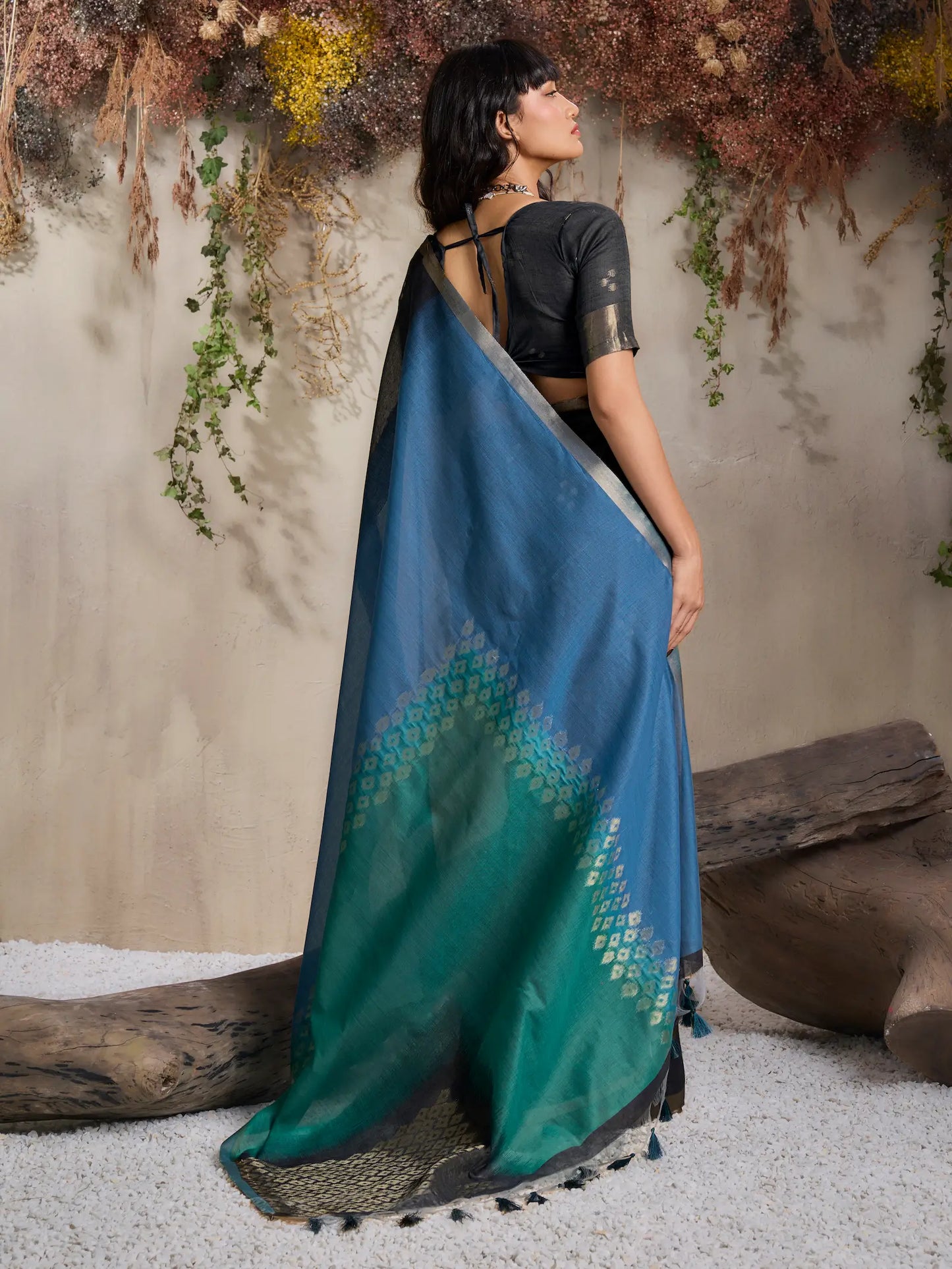 Teal Blue-Green Handloom Cotton Saree
