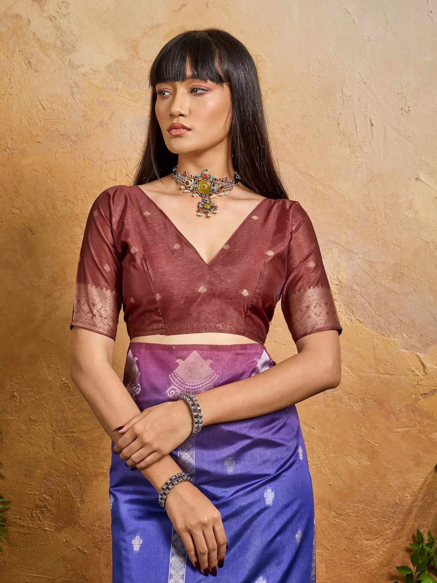 Slate Blue Handloom Weaving Silk Saree