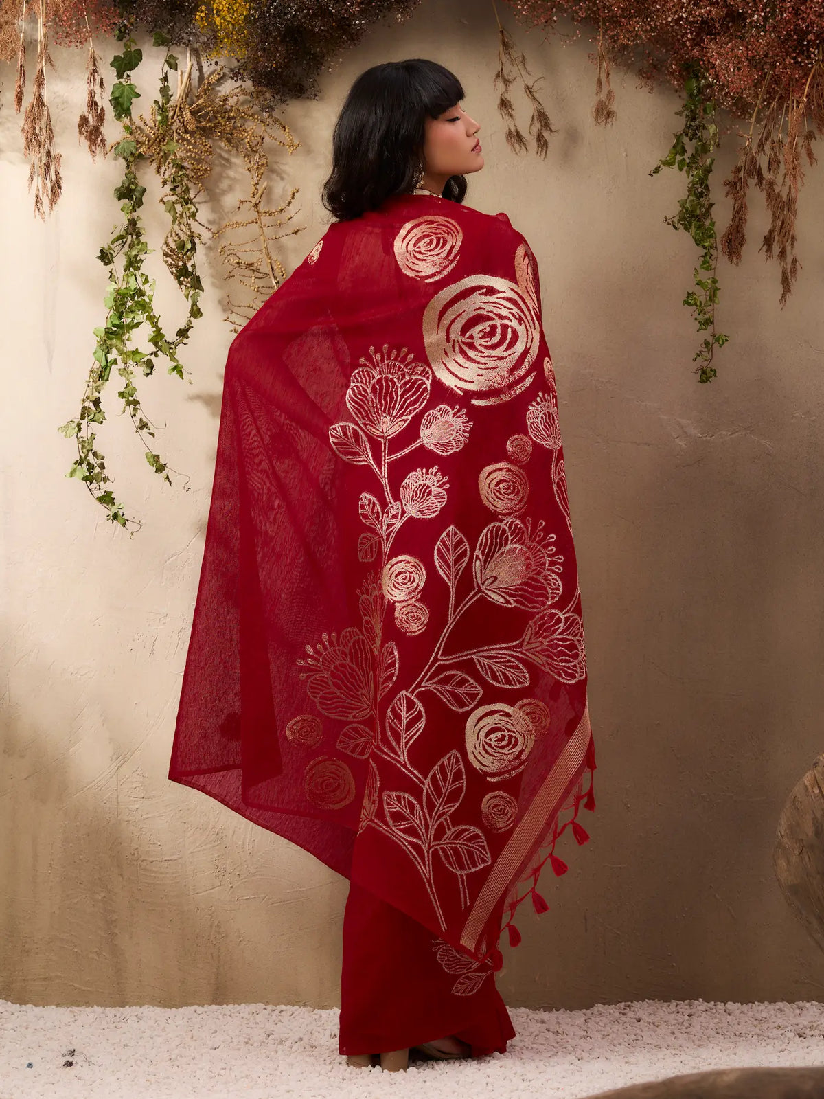 Crimson Red Zari Weaving Silk Saree