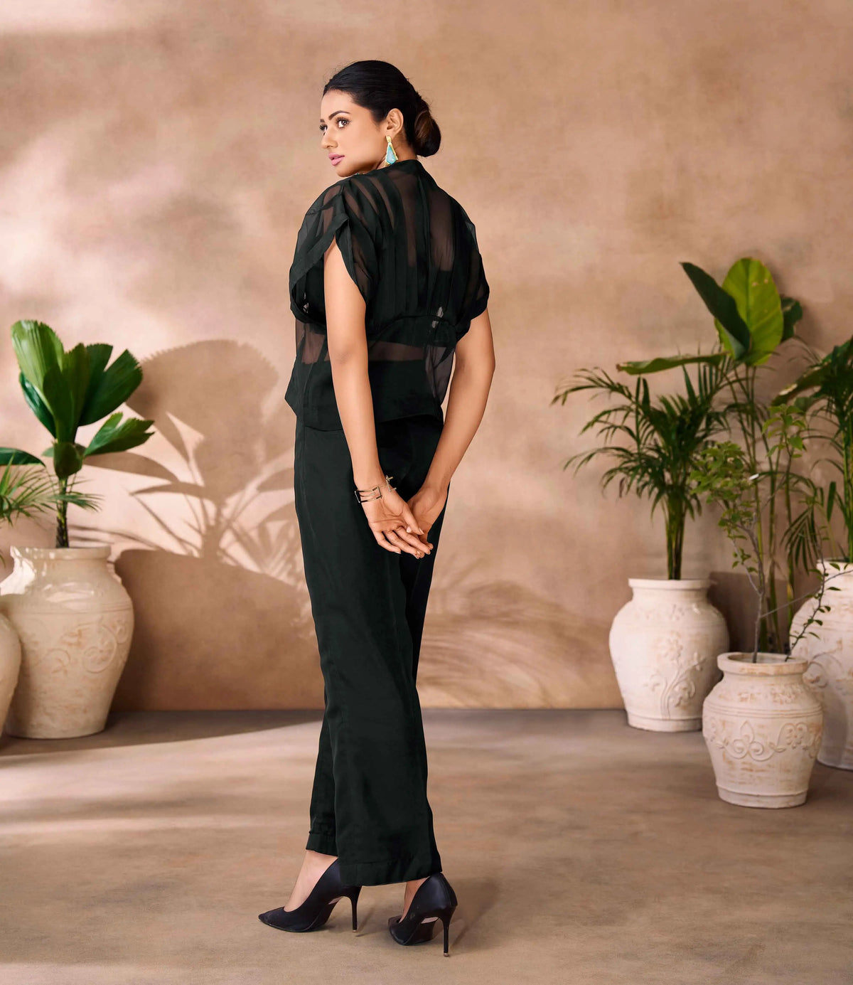 Beautiful Designer Black Organza Floral Hand Work Co- Ord Set