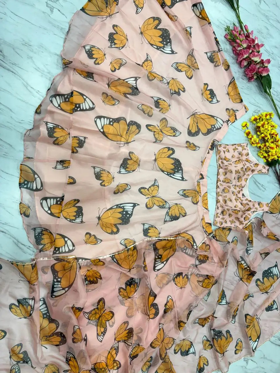 Beautiful Yellow Butterfly Digital Print Silk stylish Lehenga