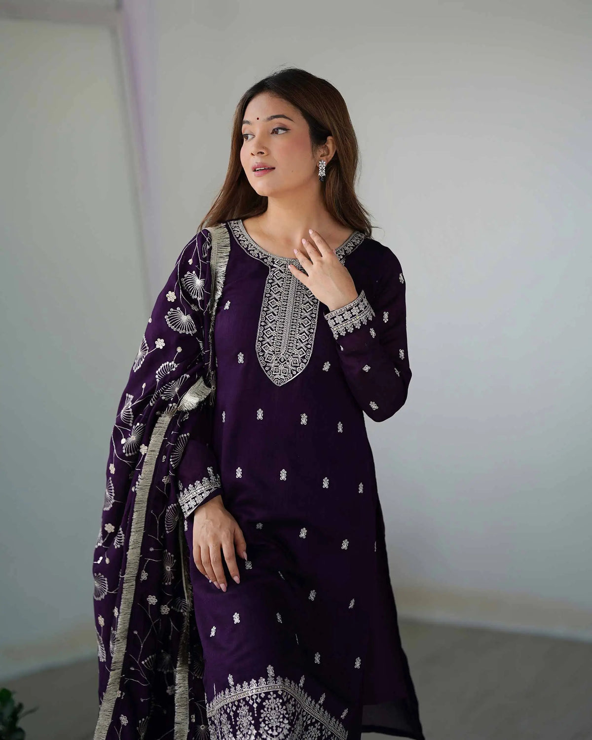 Dark Wine Rangoli Silk Salwar Suit With Sequins Embroidery Work With Heavy Dupatta