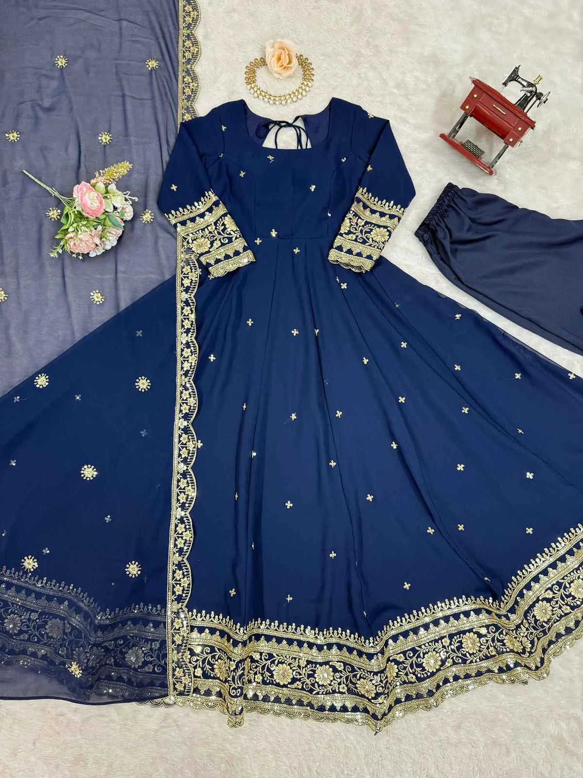 Dusk Blue Georgette Embroidered Gown