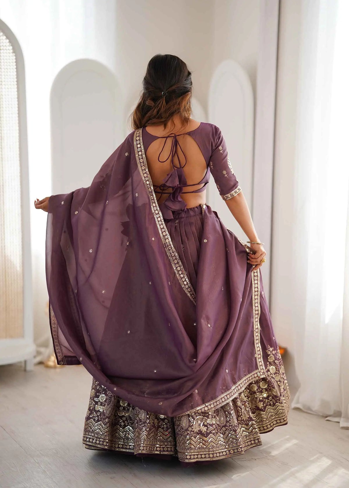 Onion Sequins Embroidery Lehenga Choli