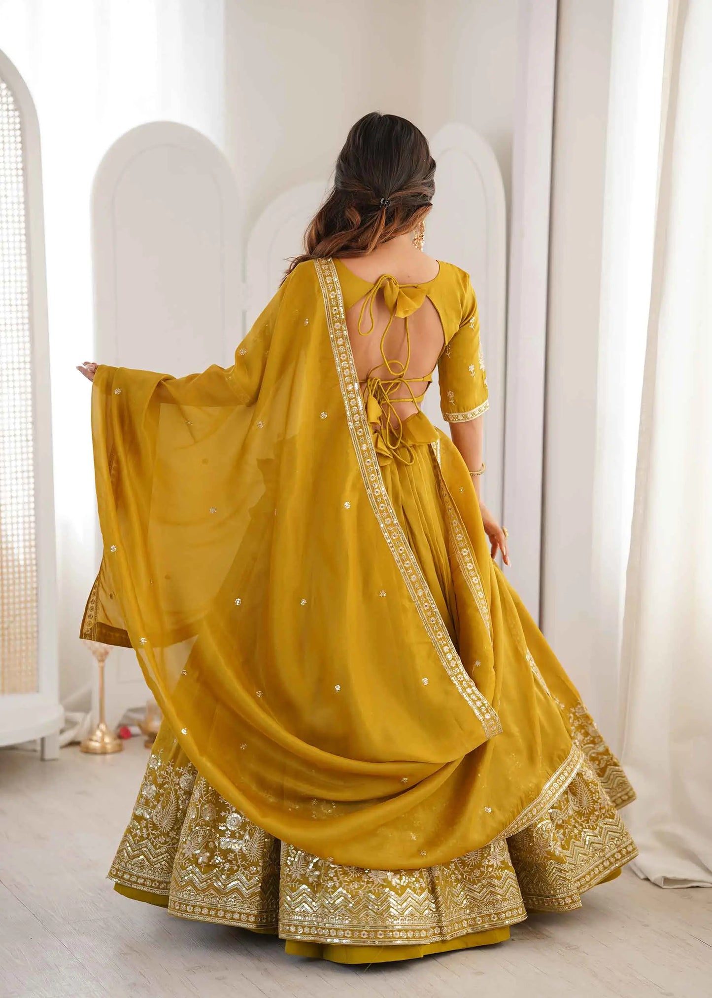 Yellow Sequins Embroidery Lehenga Choli