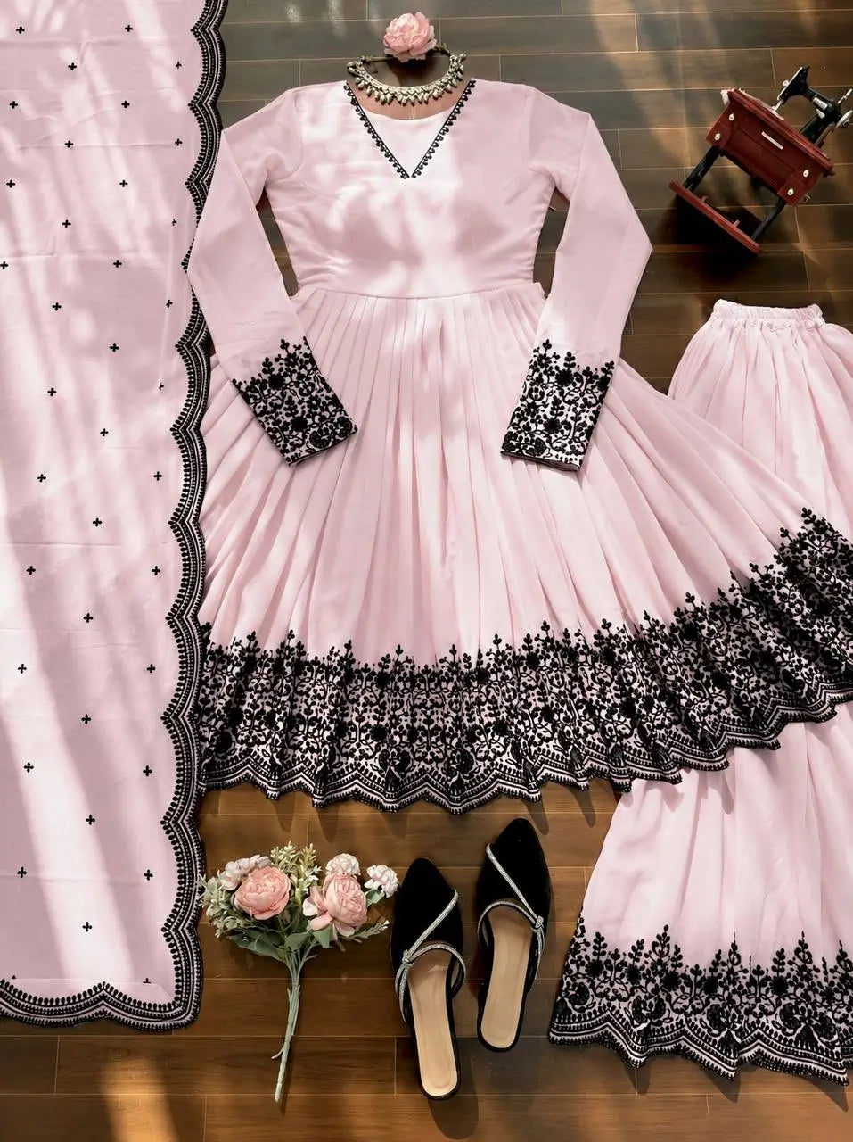 Light Pink Embroidery Work Sharara Set