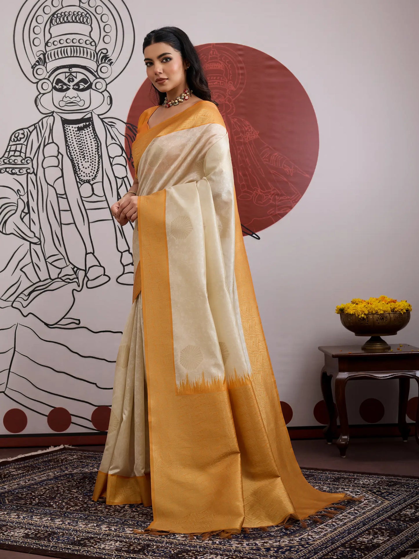 Beige-Yellow Paper Silk Zari Weaving Saree