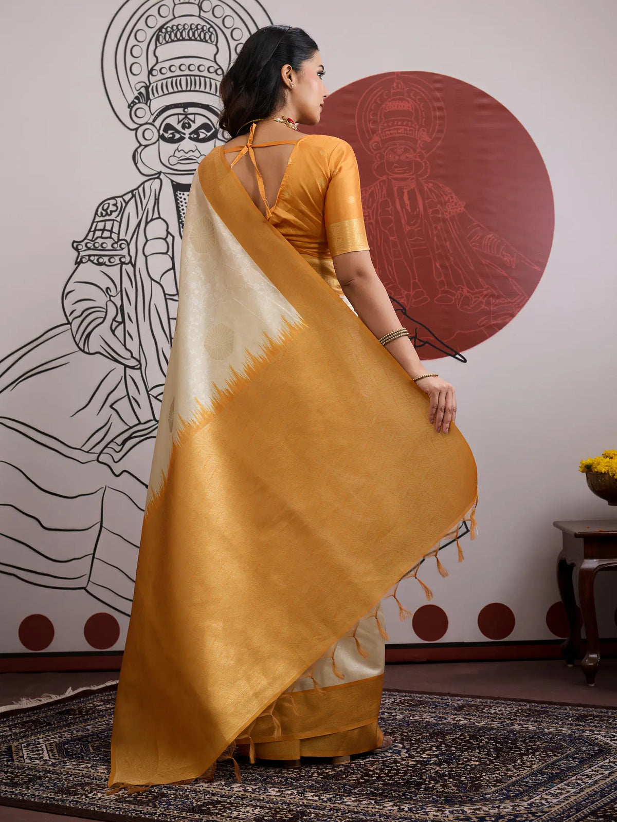Beige-Yellow Paper Silk Zari Weaving Saree