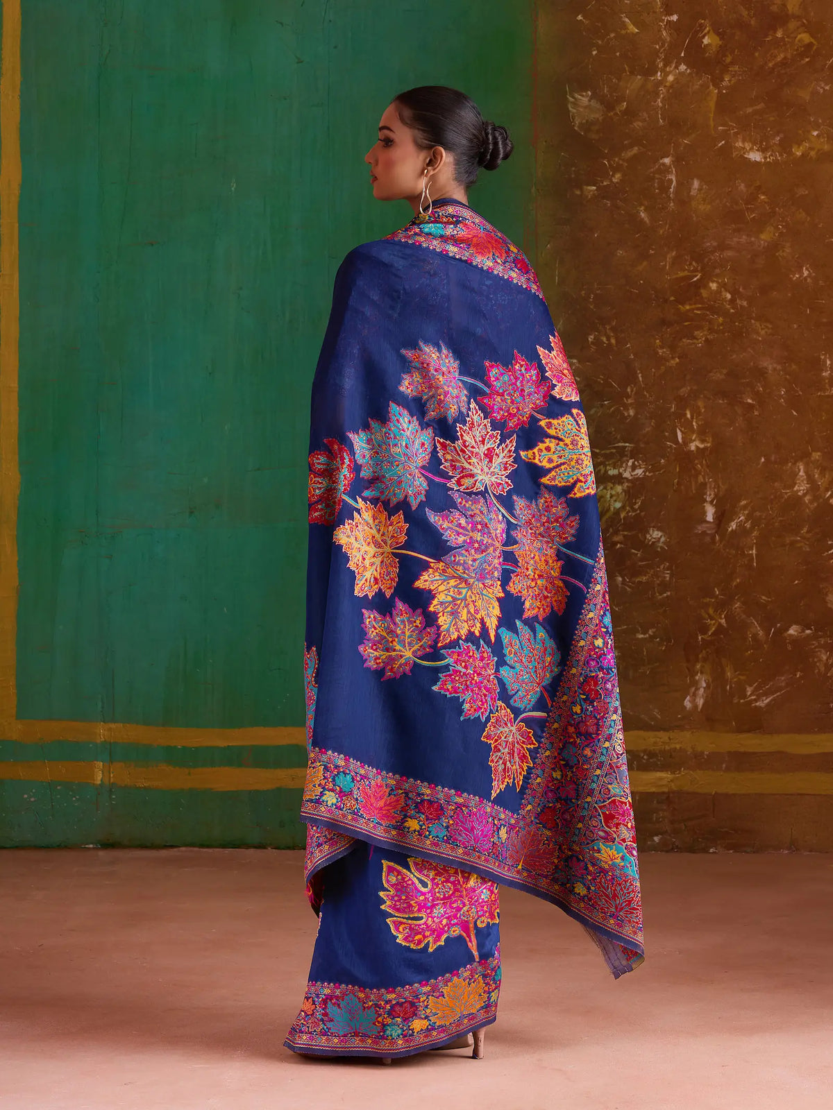 Navy Blue Cotton Pashmina Weaving Saree