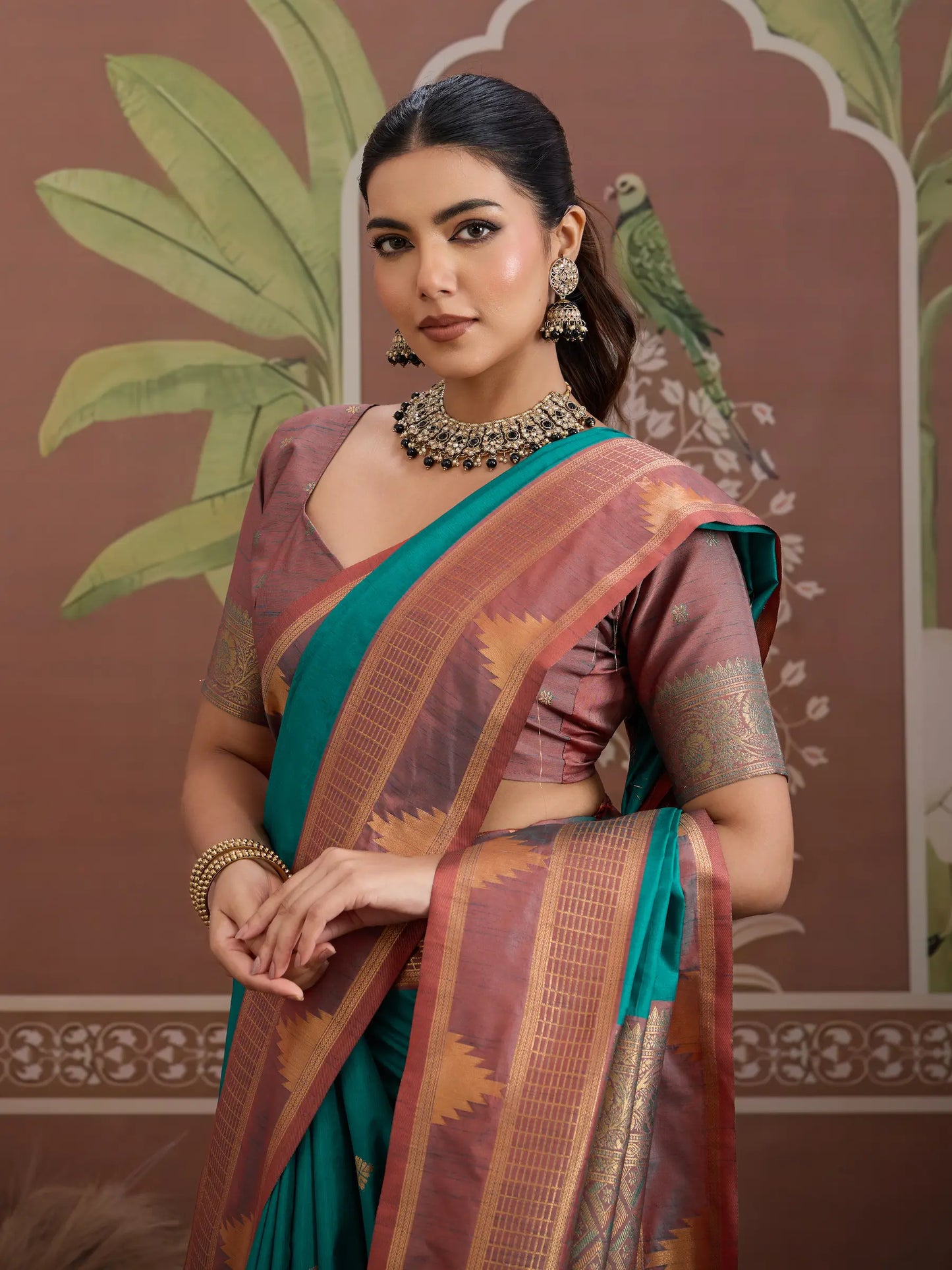 Teal Blue Tussar Silk Handloom Weaving Saree