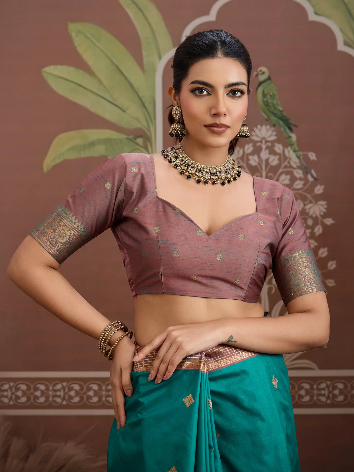 Teal Blue Tussar Silk Handloom Weaving Saree