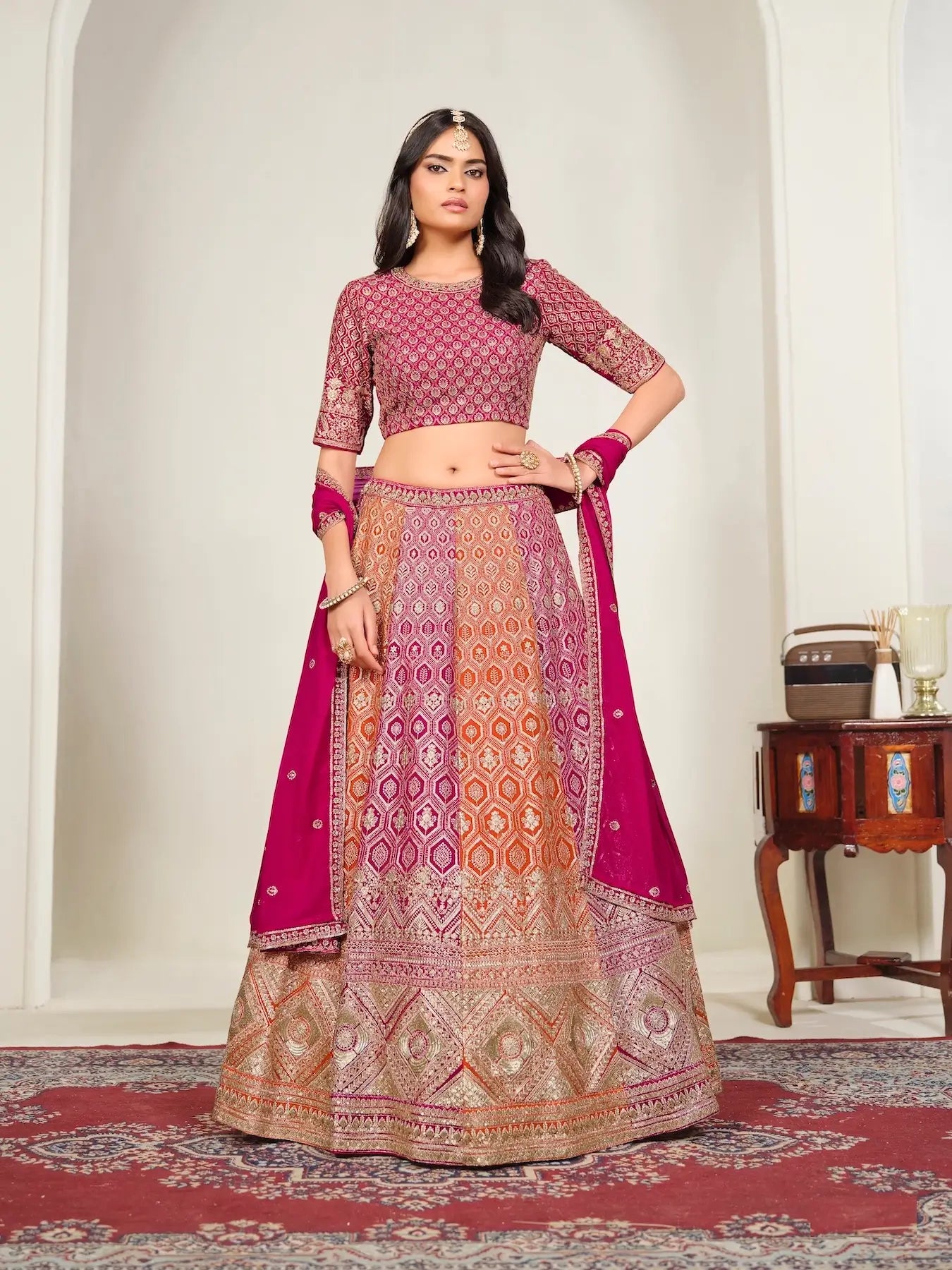 Hot Pink Embroidery Lehenga Choli
