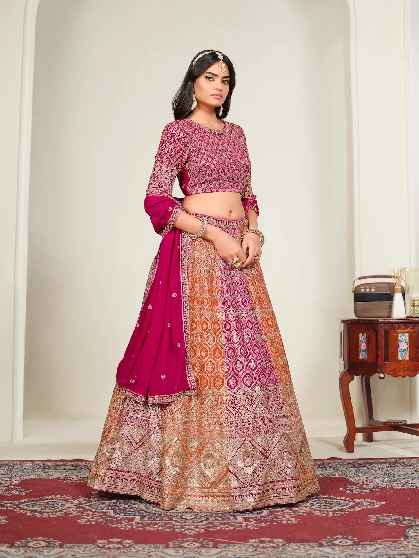 Hot Pink Embroidery Lehenga Choli