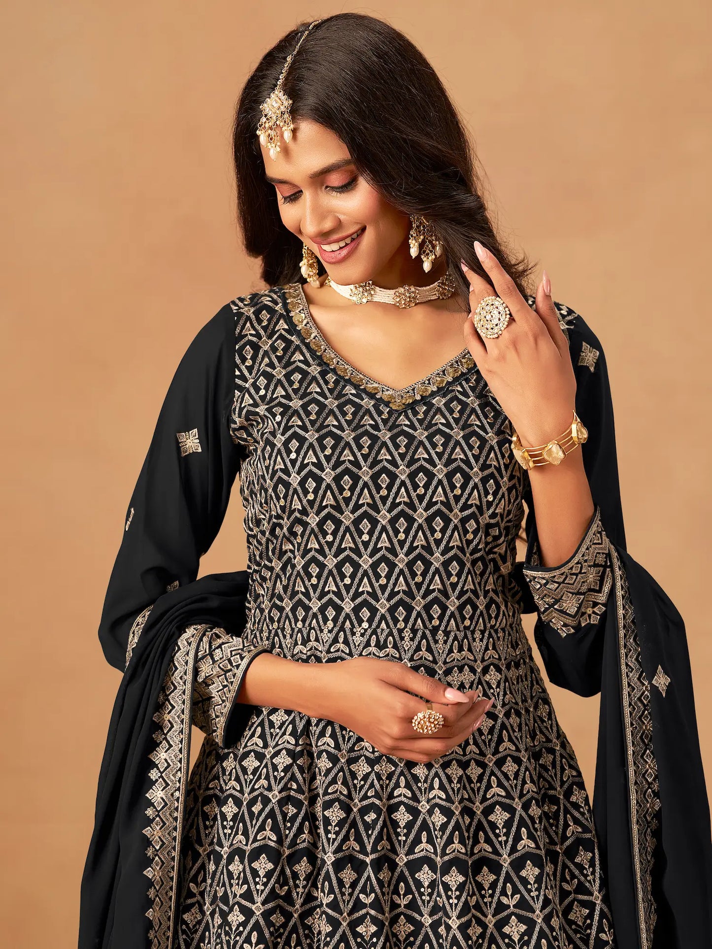 Black Georgette Embroidery Work Palazzo Set