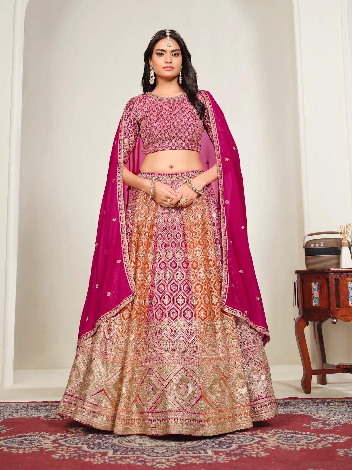 Hot Pink Embroidery Lehenga Choli