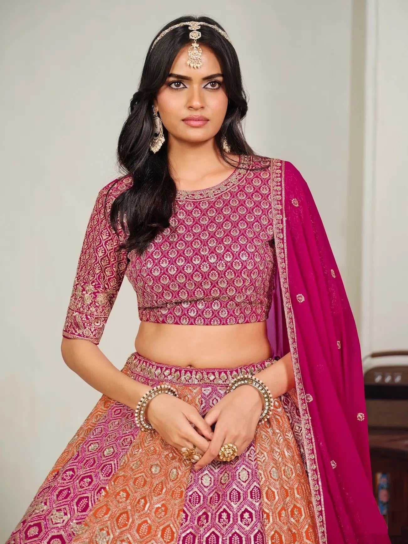 Hot Pink Embroidery Lehenga Choli