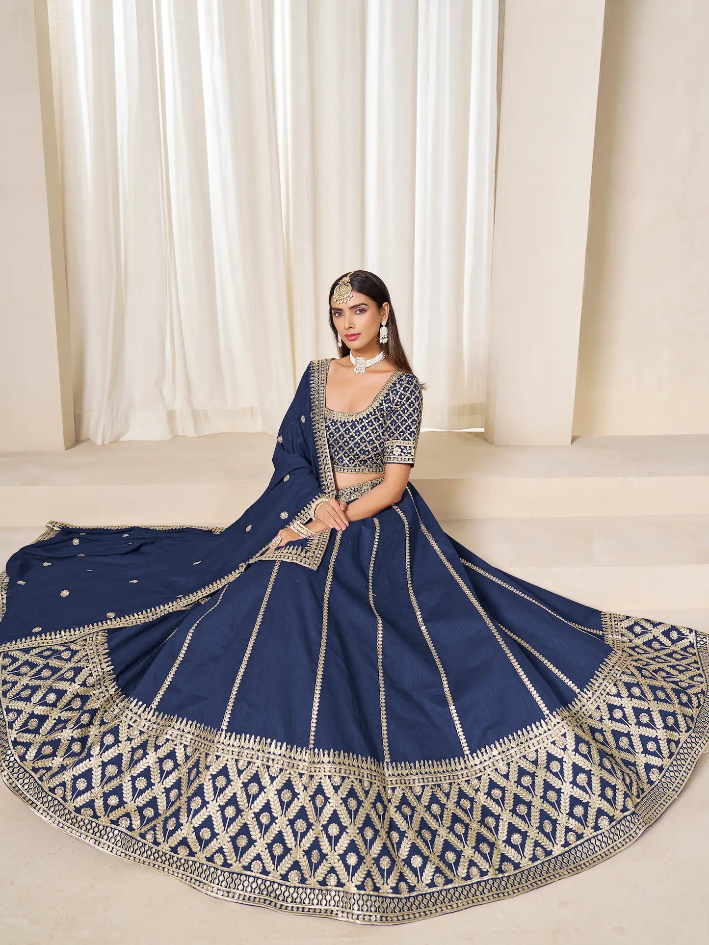 Navy Blue Art Silk Embroidery Work Lehenga Choli