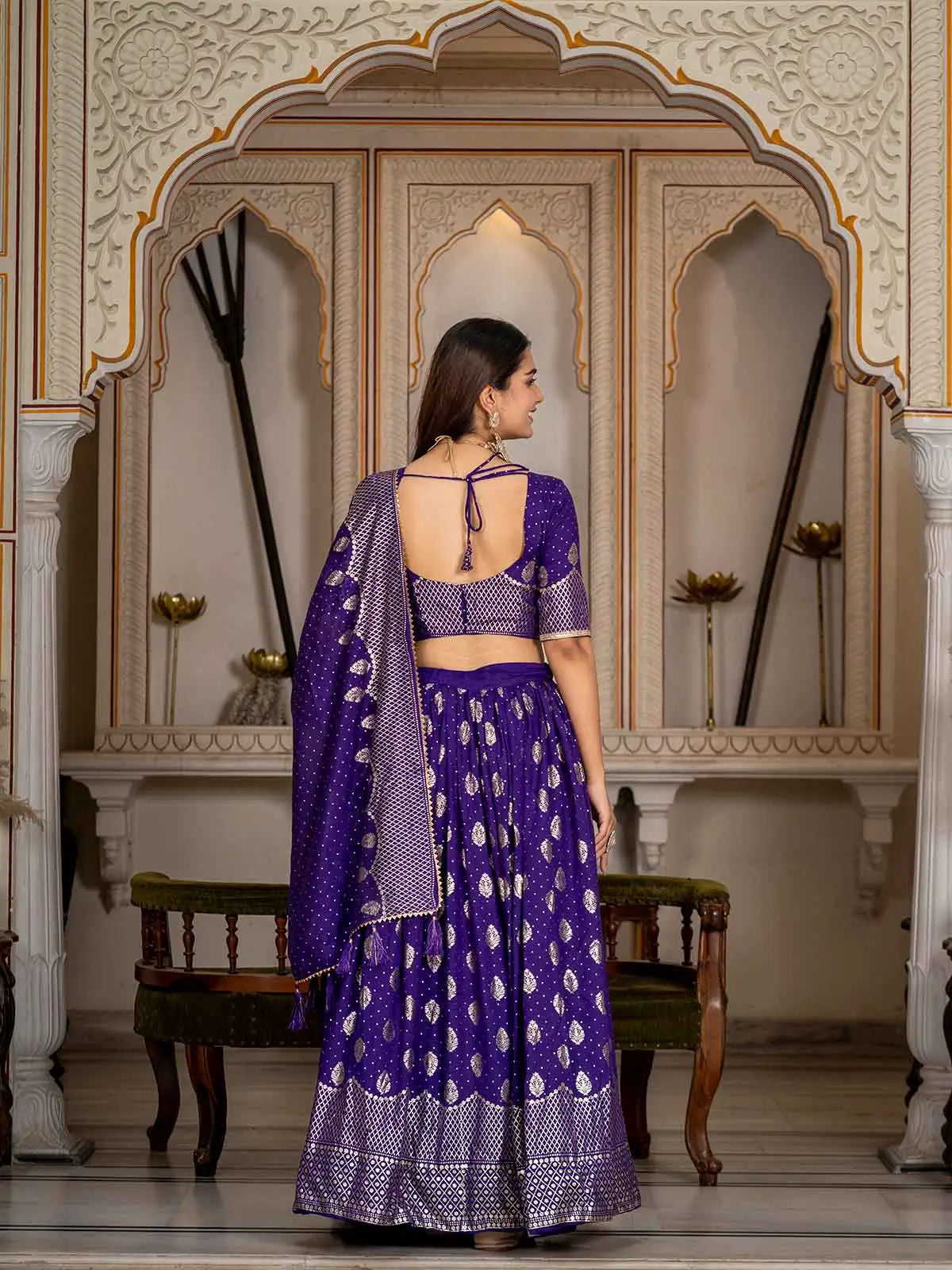 Purple Vichitra Silk Lehenga With Foil Print